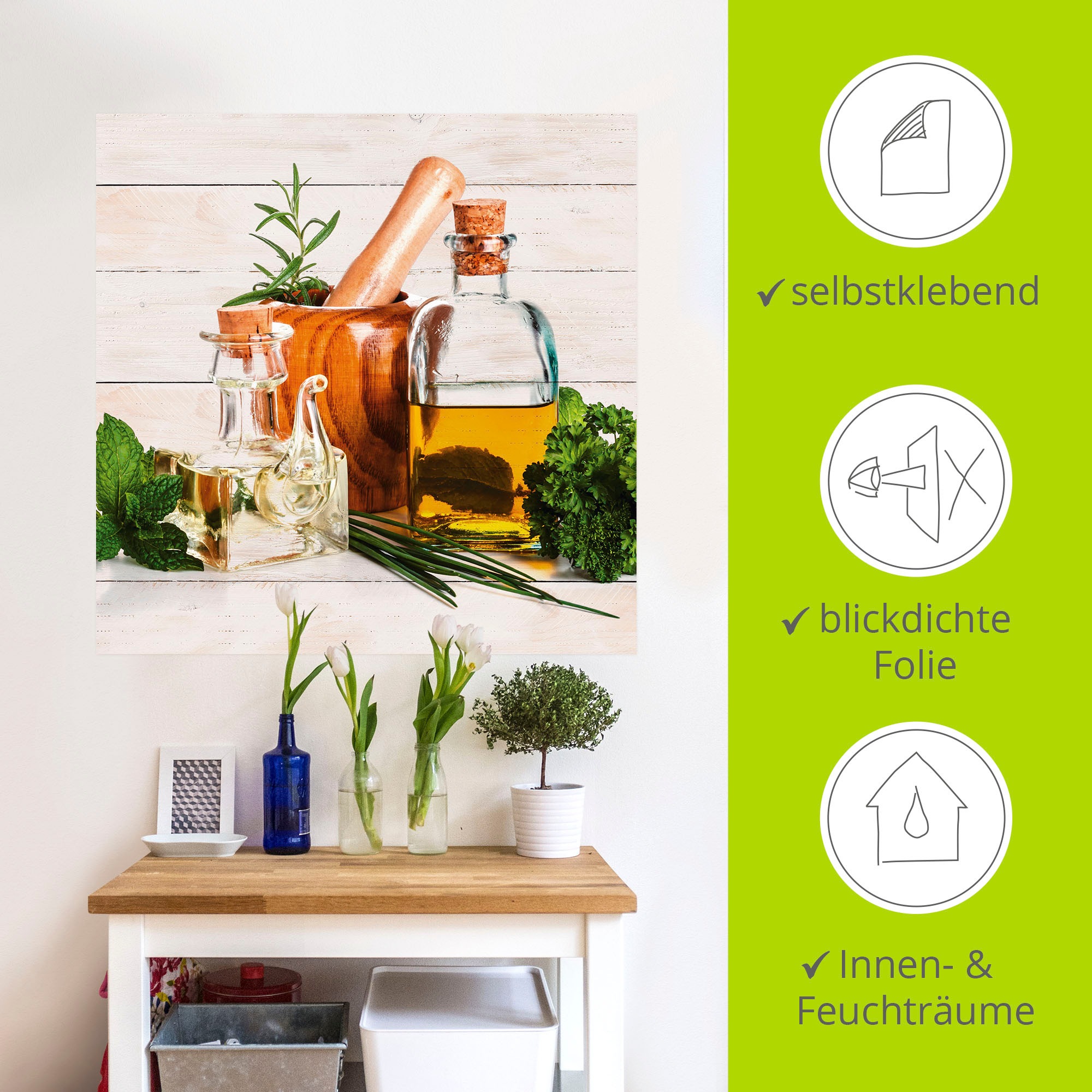 Artland Wandbild »Olivenöl und Kräuter - Küche«, Arrangements, (1 St.), als Alubild, Outdoorbild, Leinwandbild, Poster, Wandaufkleber