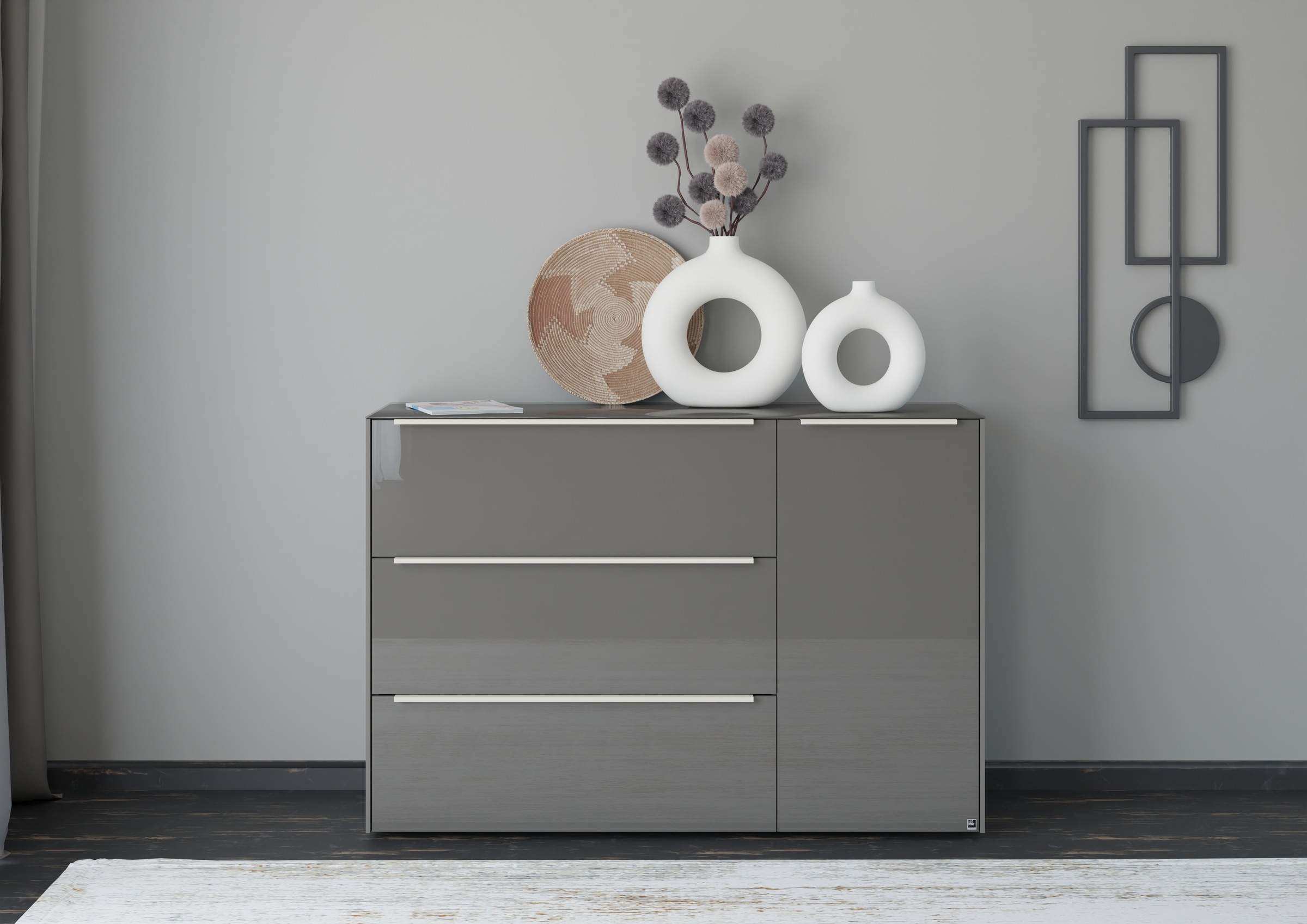 Sideboard, B:137cm H:94cm T:42cmanthrazit matt lack, glas anthrazit glanz, SET ONE BY MUSTERRING, Glas, Holzwerkstoff, Wohnzimmer, Sideboards,