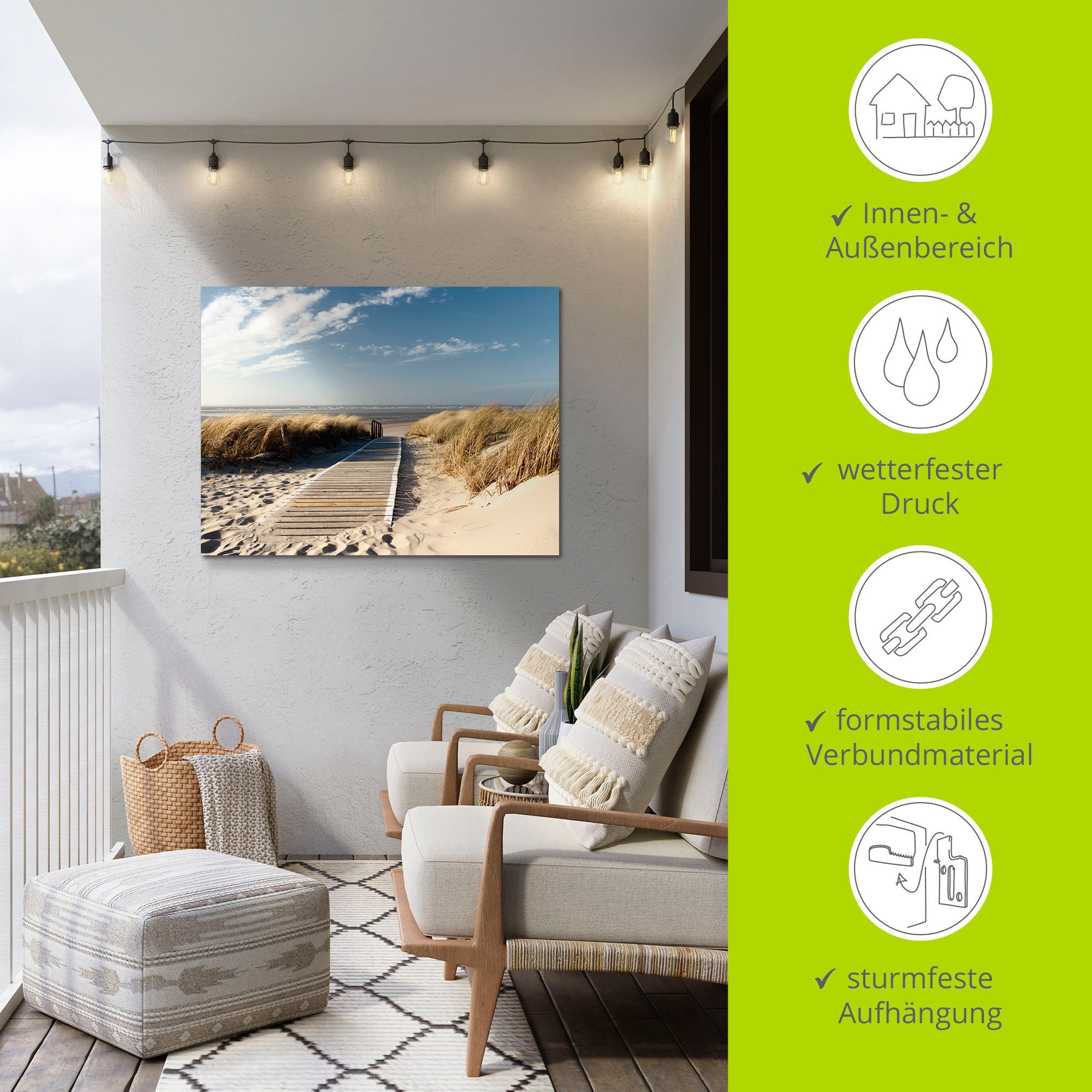 Artland Wandbild »Nordseestrand auf Langeoog - Steg«, Strand, (1 St.), als Alubild, Outdoorbild, Leinwandbild, Wandaufkleber, versch. Größen