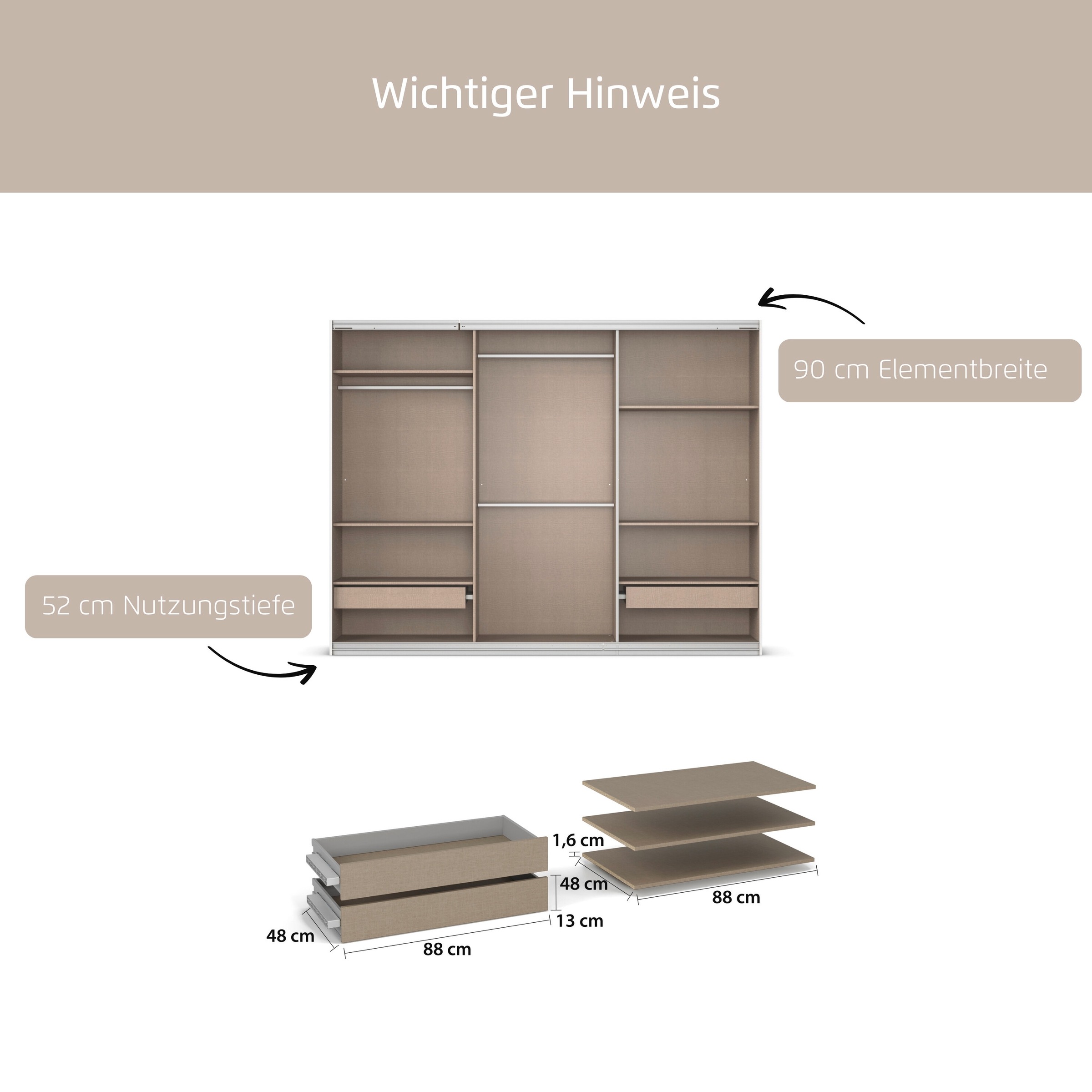 Thumbnail - rauch Schubladeneinsatz "Zubehör für Schwebetürenschränke Rauch ORANGE" Set, in Breiten 66 cm oder 88 cm, 5 Stk. tlg. 2 ...