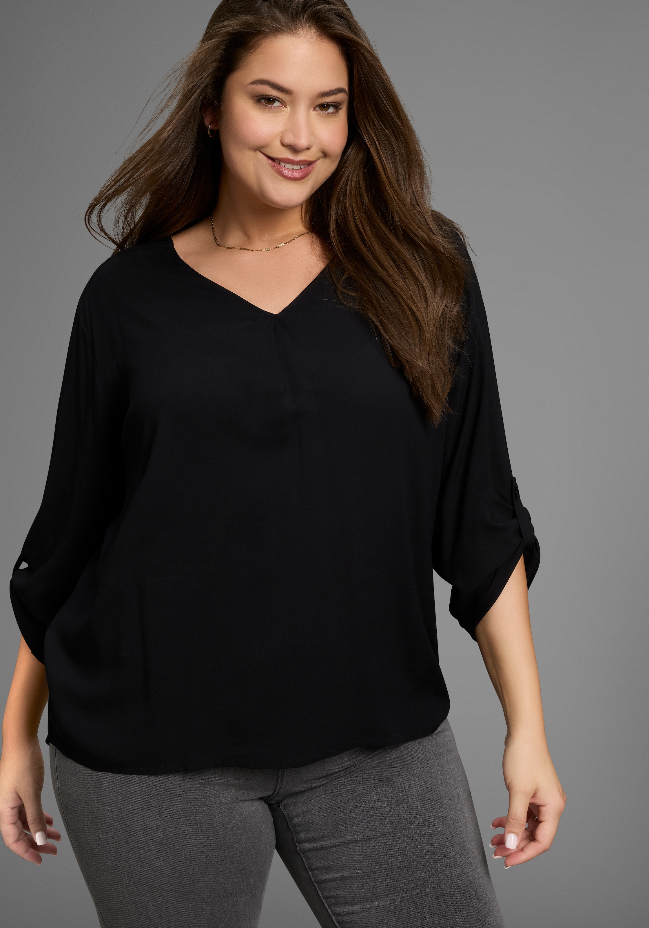Laura Scott CURVE Schlupfbluse, aus fließender Viskose mit Ärmelriegeln zum günstig online kaufen