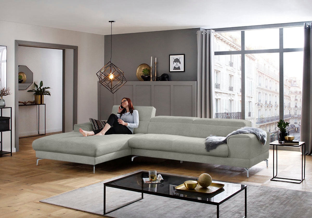 W.SCHILLIG Ecksofa »piedroo, Designsofa mit tollem Sitzkomfort, bequem und elegant, L-Form«, Kopfteilverstellung, wahlweise mit Sitztiefenverstellung, Breite 343cm
