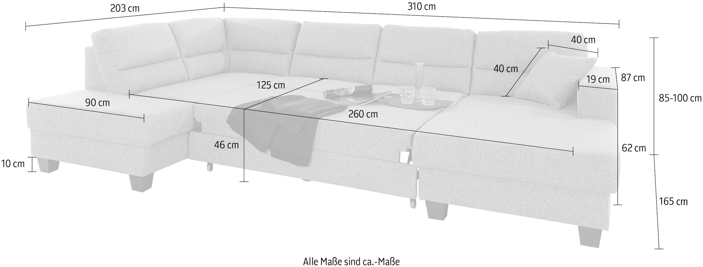 TRENDMANUFAKTUR Wohnlandschaft »Chamber, U-Form«, inklusive zwei Kopfstützen, wahlweise mit Bettfunktion