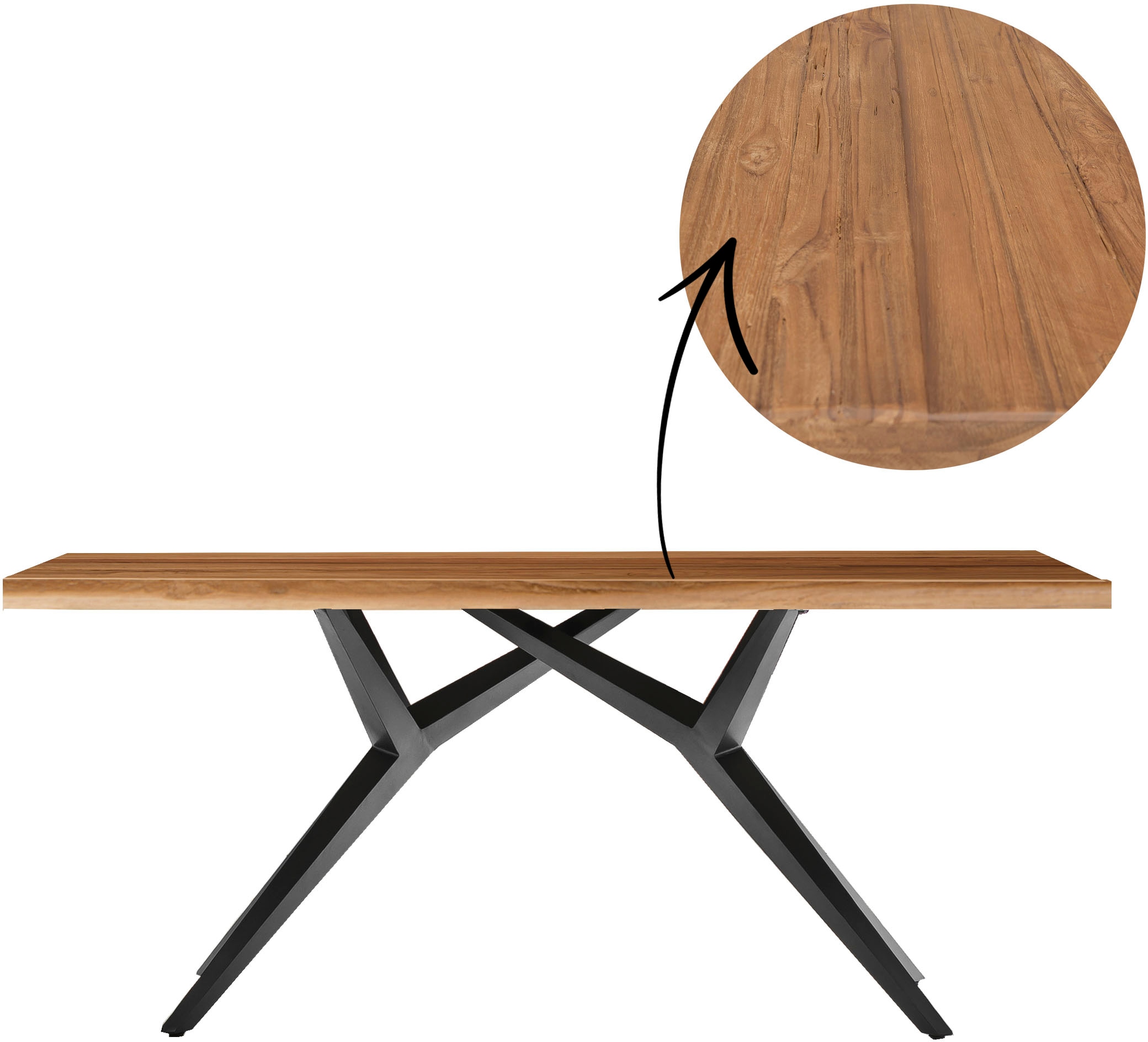 SIT Esstisch "Juneau aus recyceltem Teak mit 50-mm-Platte & Rustik-Look" 50 mm starke Teakplatte mit markanter rustikaler Oberfläche