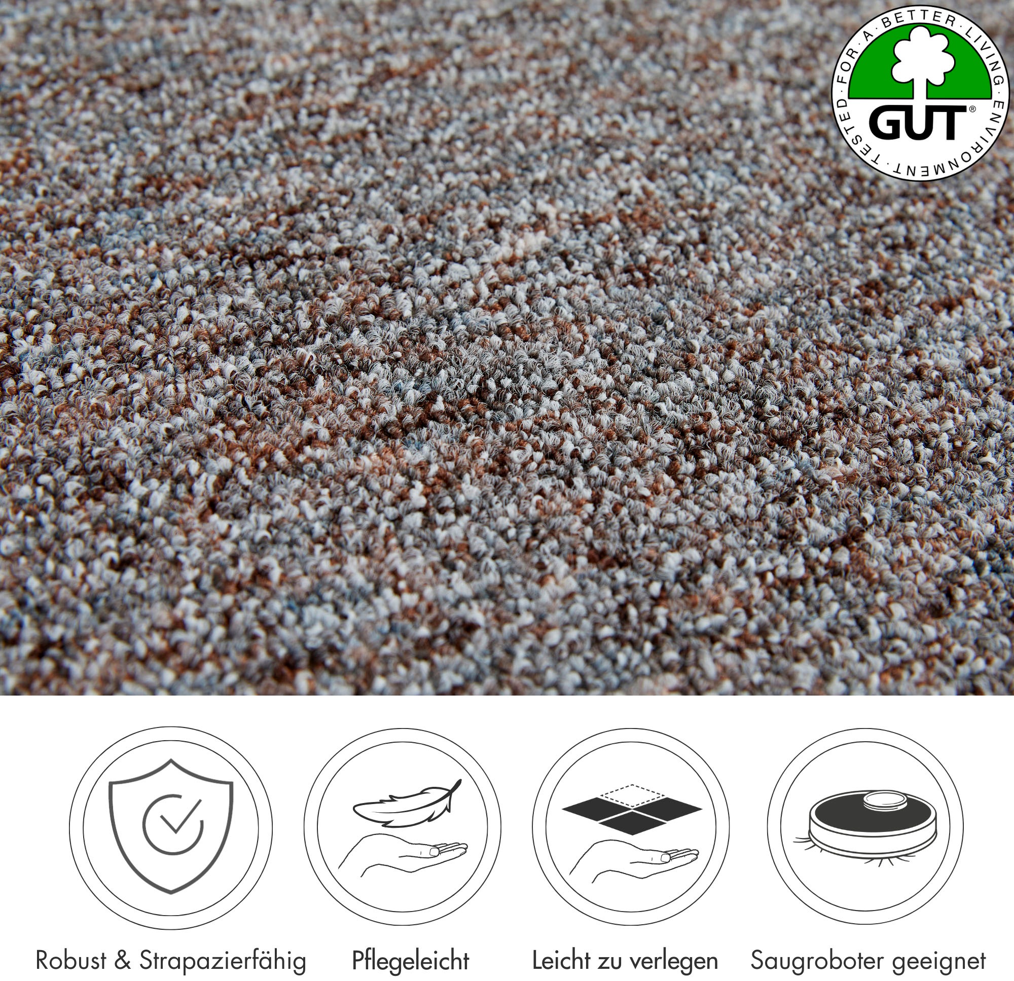 Andiamo Teppichboden »Gambia, Feinschlinge, Made in Belgium«, rechteckig, 7,2 mm Höhe, meliert, Breite 400 cm oder 500 cm, strapazierfähig, pflegeleicht