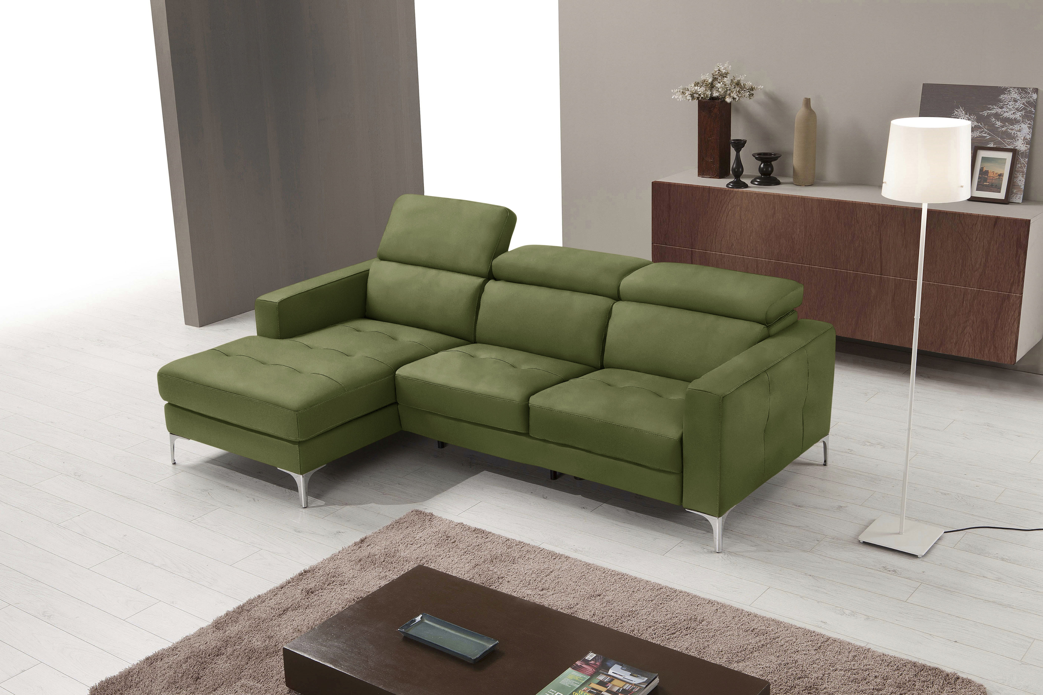 Egoitaliano Ecksofa "Matt, erstklassiger Sitzkomfort, aufwendige Detailverarbeitung, L-Form" mit verstellbaren Kopfteilen zum Relaxen