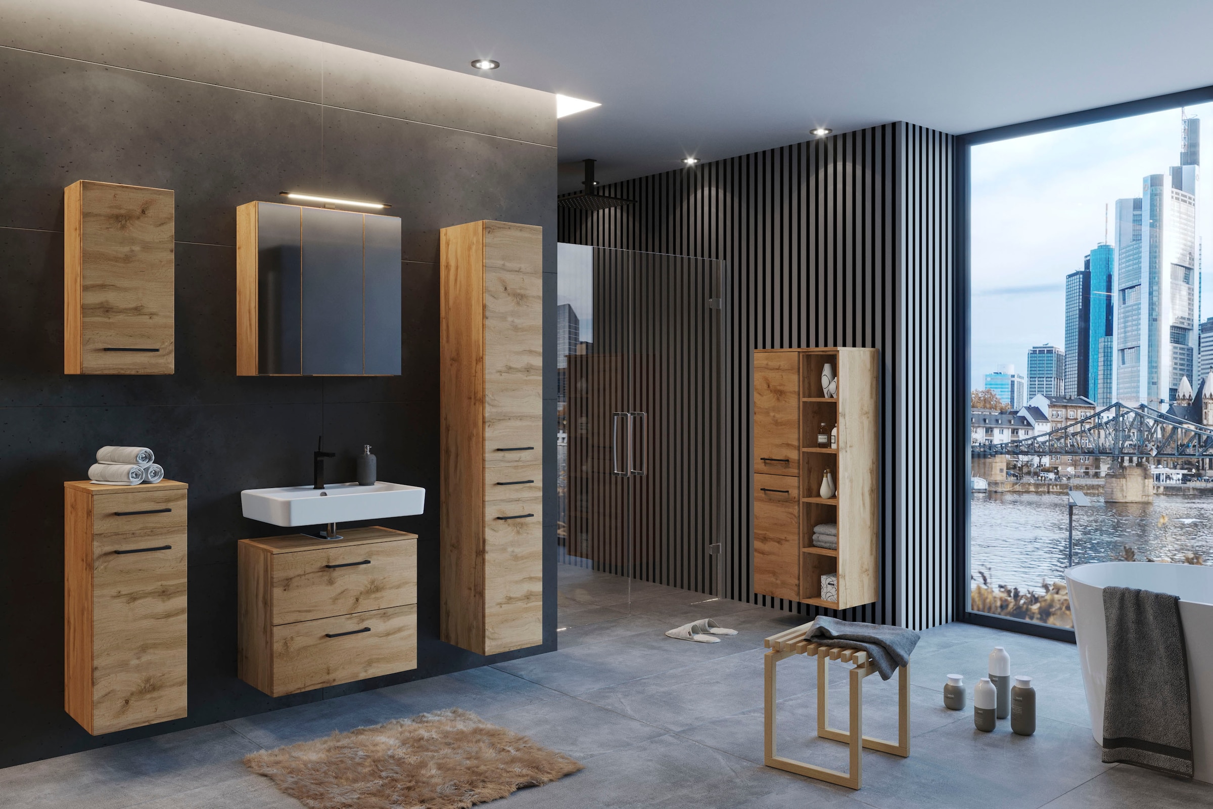 welltime Badmöbel-Set »Chicago«, (2 St., Spiegelschrank und Unterbeckenschrank)