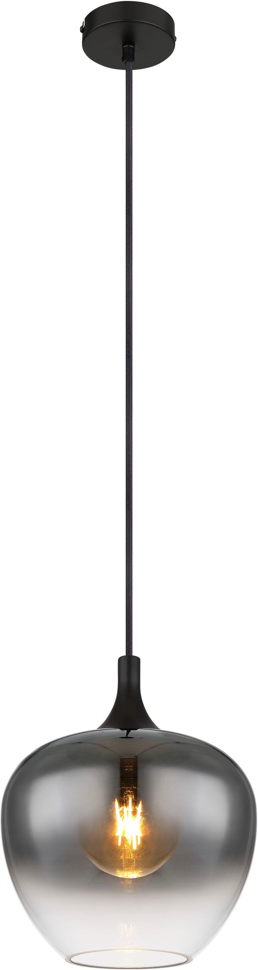GLOBO LIGHTING Hängeleuchte "MAXY", schwarz matt, 1, Ø 24cm H: 120cm, 1 Stk., Leuchten, Hängeleuchte Schwarz, Rauchglas, E27, Hängeleuchte