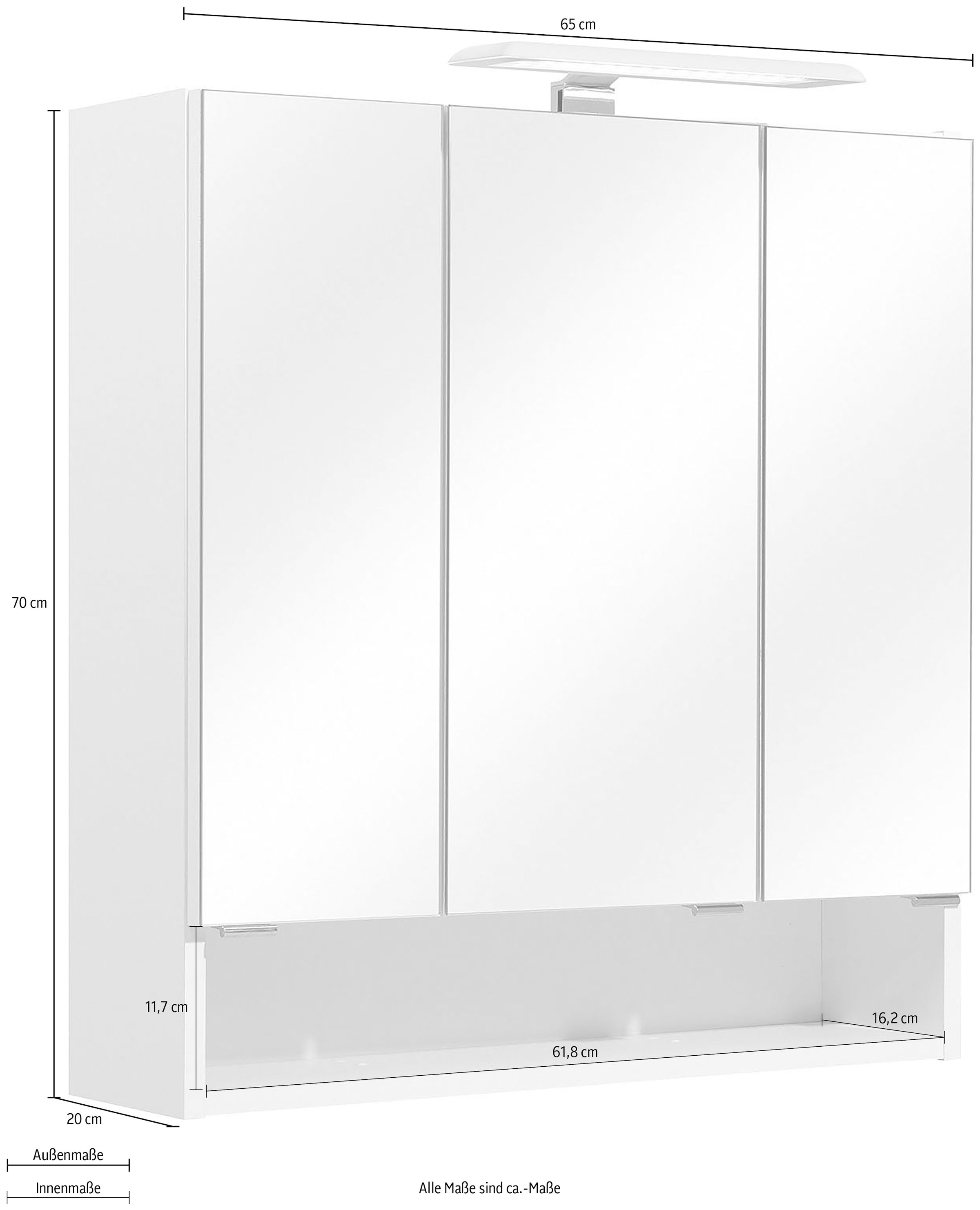 Saphir Spiegelschrank »Quickset 953 Badschrank, 3 Spiegeltüren, 3 Einlegeböden, 65 cm breit«, inkl. LED-Beleuchtung, Türdämpfer, Schalter-/Steckdosenkombination