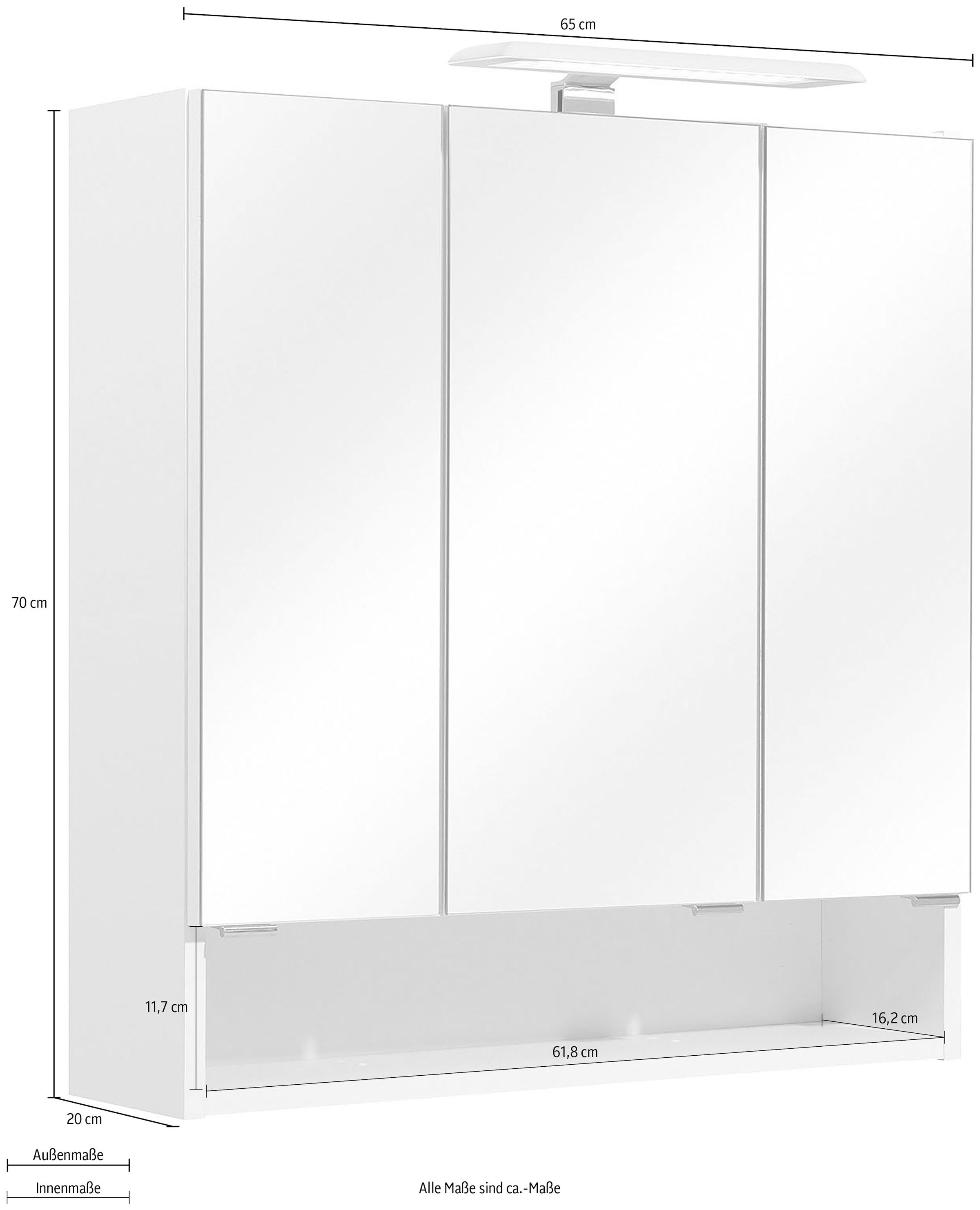 PELIPAL Spiegelschrank »Quickset 953«, Breite LED- Schalter-/Steckdosenbox Beleuchtung, kaufen 65 BAUR cm, | 3-türig