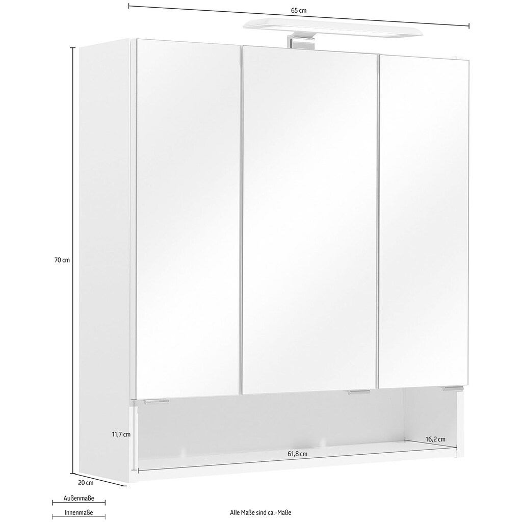Saphir Spiegelschrank »Quickset 953 Badschrank, 3 Spiegeltüren, 3 Einlegeböden, 65 cm breit«