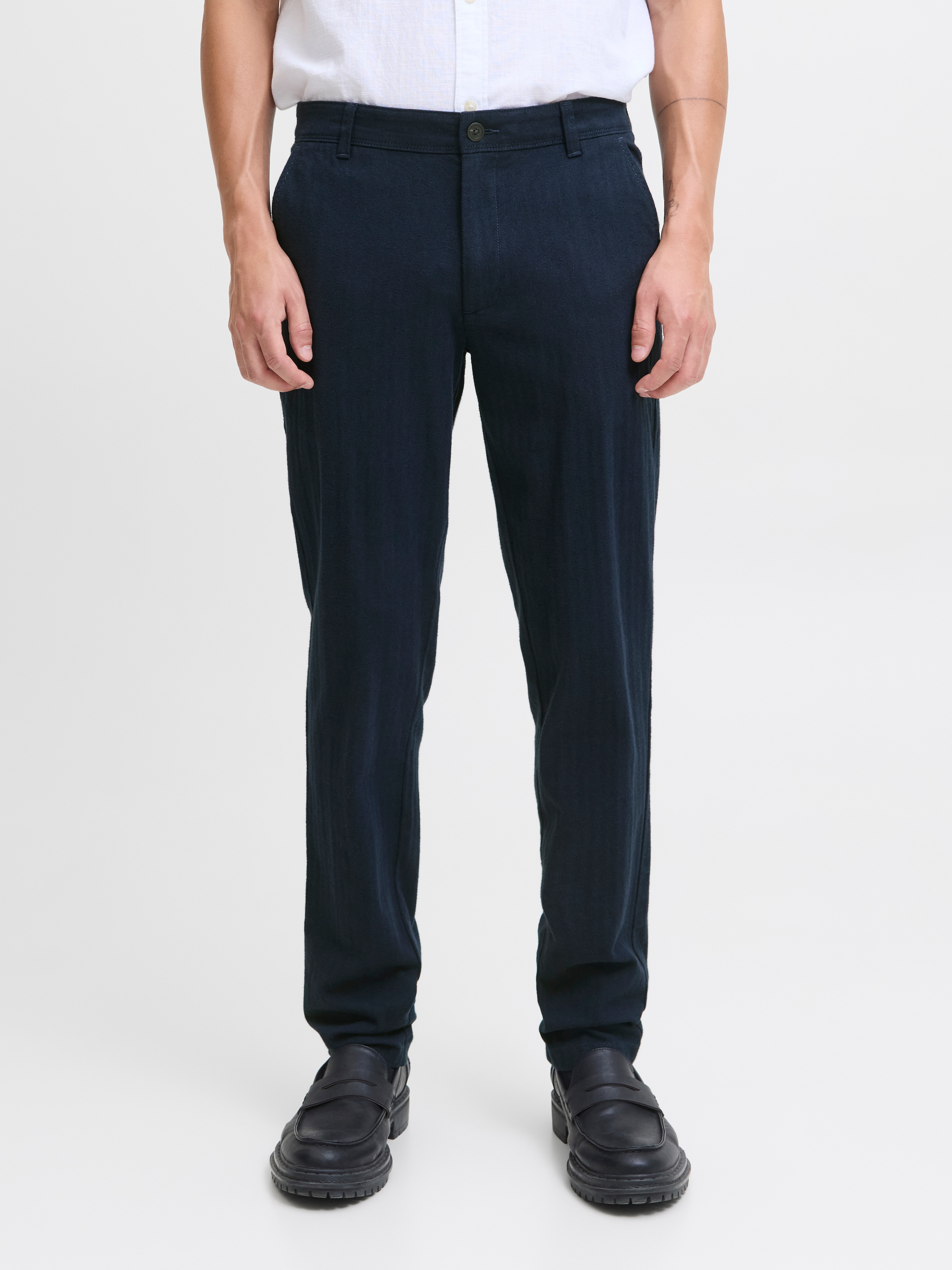 JACK & JONES Herren Chinohose "JPSTMARCO BOWIE WINTER CHINO SN", blau, Gr. 34, unifarben, Web, Obermaterial: 100% Baumwolle, Hosen
