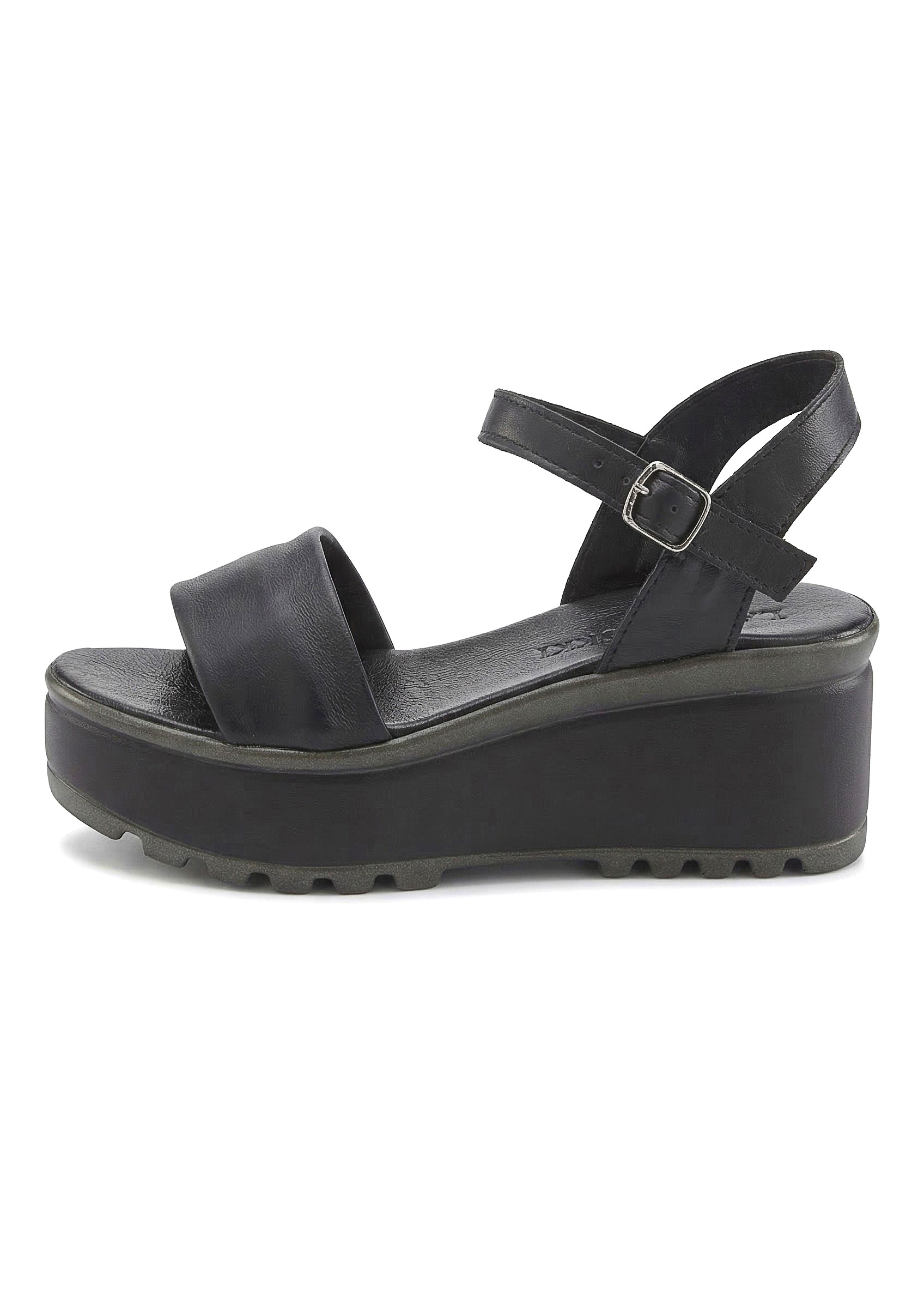 LASCANA Sandalette »Riemchensandalette, Sandale, Sommerschuh, offener Schuh,«  aus Leder mit Keilabsatz