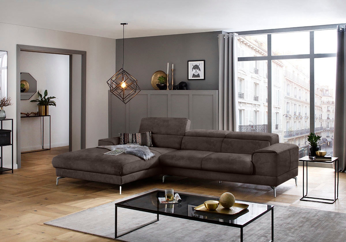 W.SCHILLIG Ecksofa »piedroo, Designsofa mit tollem Sitzkomfort, bequem und elegant, L-Form«, Kopfteilverstellung, wahlweise mit Sitztiefenverstellung, Breite 303cm