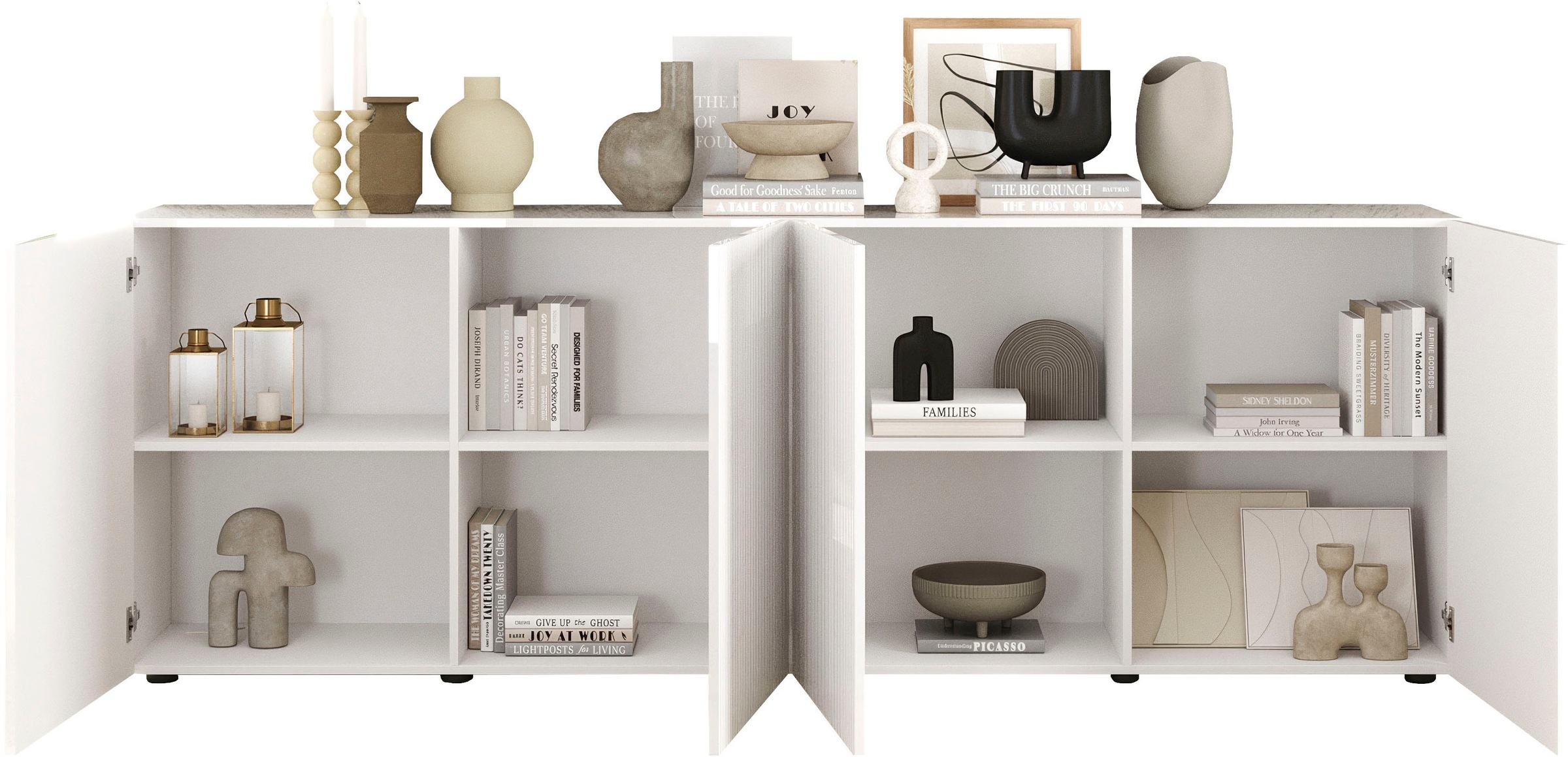 Thumbnail - Home affaire Sideboard "Rio Breite 240 cm, Kommode mit 4 Türen, Anrichte," geriffelte MDF-Fronten, modern u. elegant, vi...