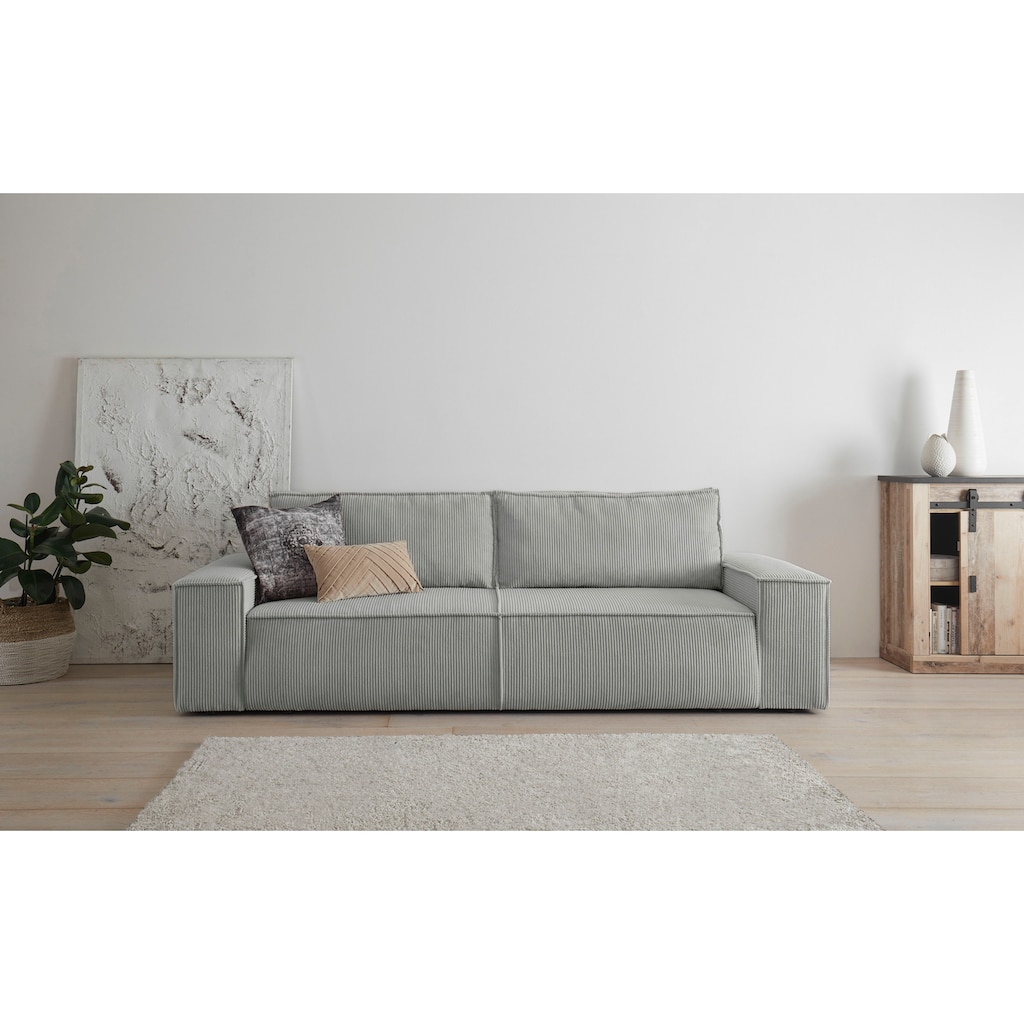 Home affaire 3-Sitzer »SHERWOOD Schlafsofa (257cm) Cord, Samtvelours, Vintage-Lederoptik«, Schlaffunktion mit Bettkasten (ca. 136/200cm)