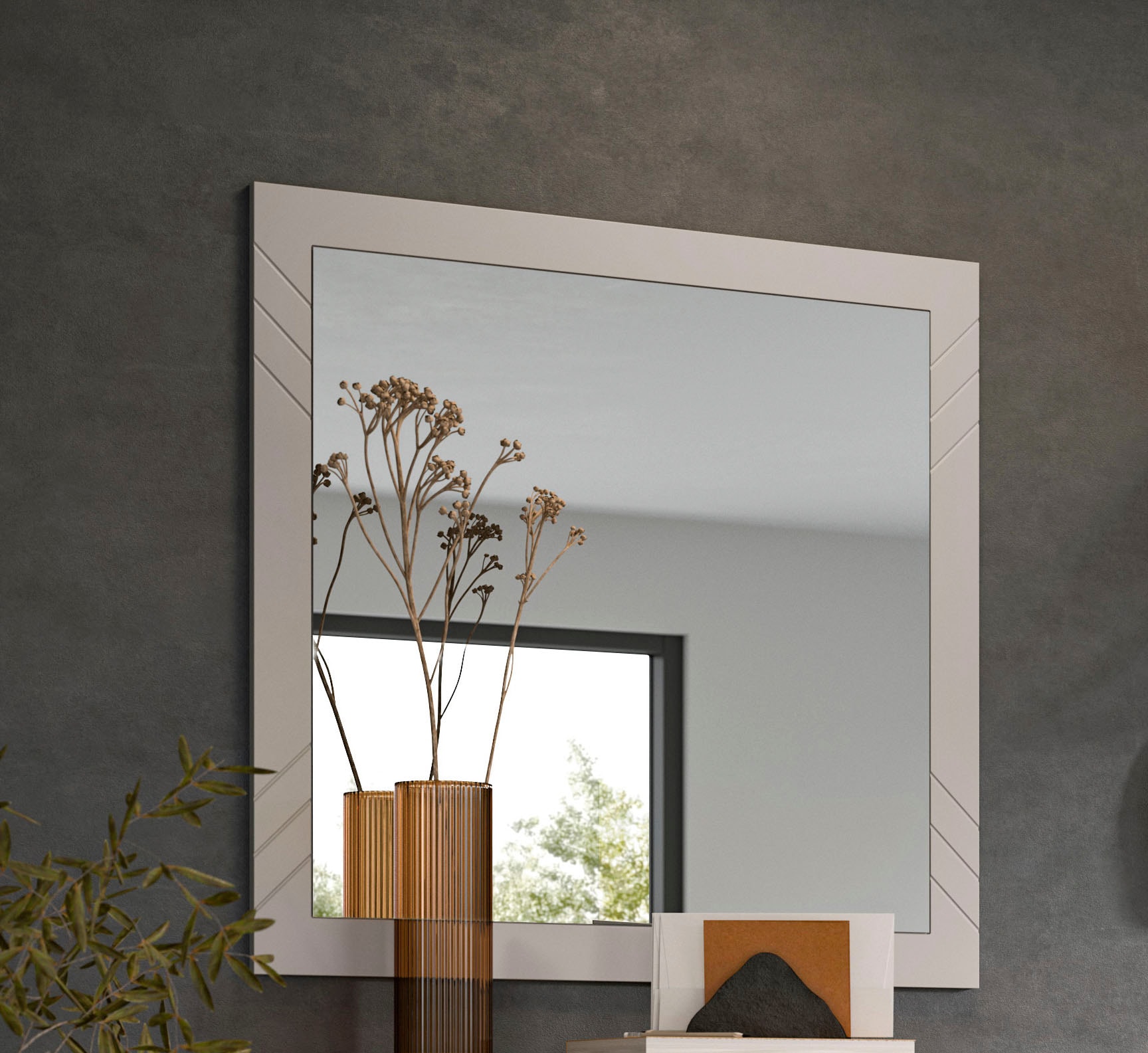 INOSIGN Wandspiegel »Mento, quadratisch 80 x 80cm, Umlaufender Rahmen mit Ornamentfräsung«, große Spiegelfläche, Garderobespiegel,Flurspiegel,Dielenspiegel