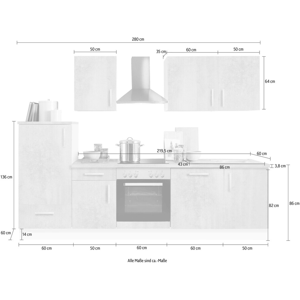 Menke Küchen Küchenzeile »White Premium«, Küchenzeile mit E-Geräten, Breite 280 cm