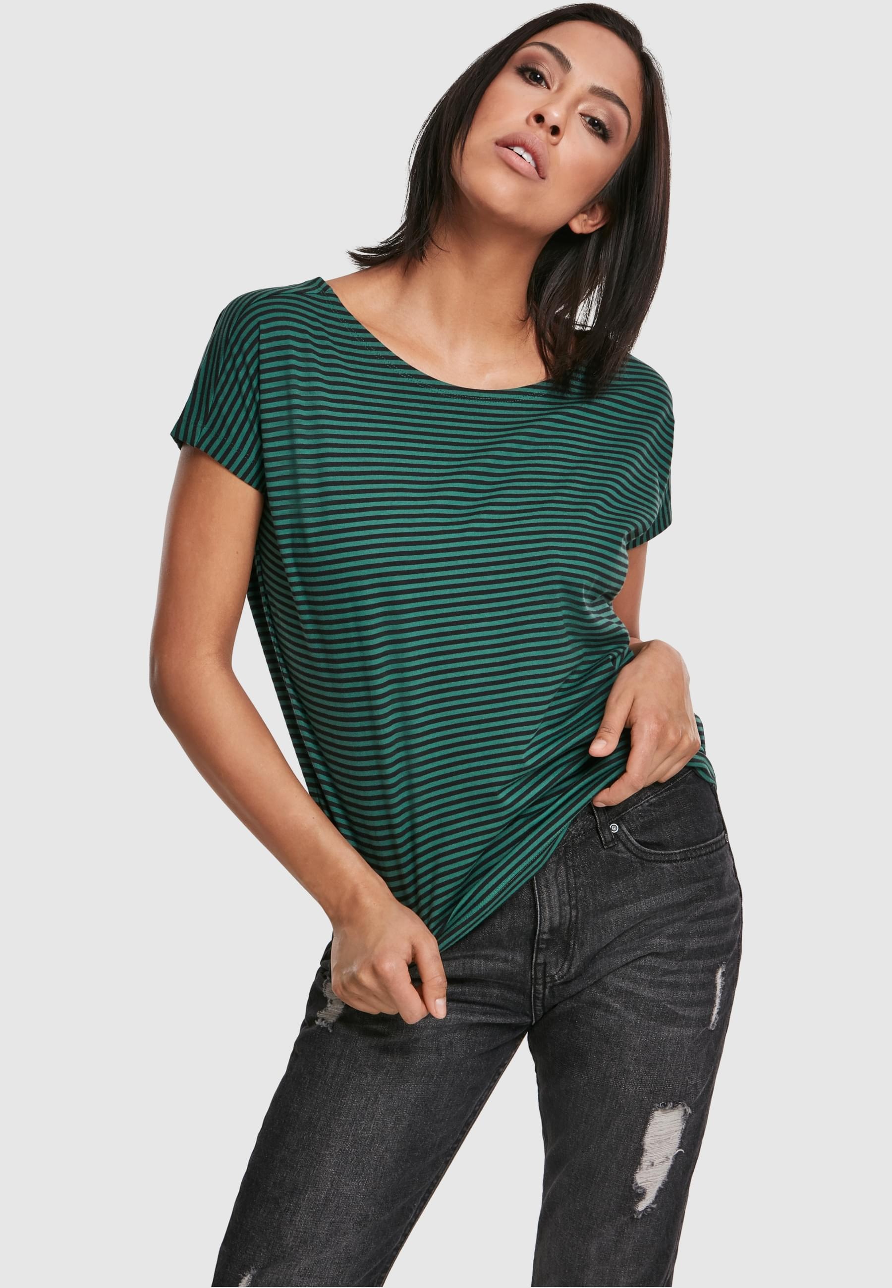 URBAN CLASSICS Kurzarmshirt »Urban Classics Damen Ladies Yarn Dyed Baby Stripe Tee«, (1 tlg.)