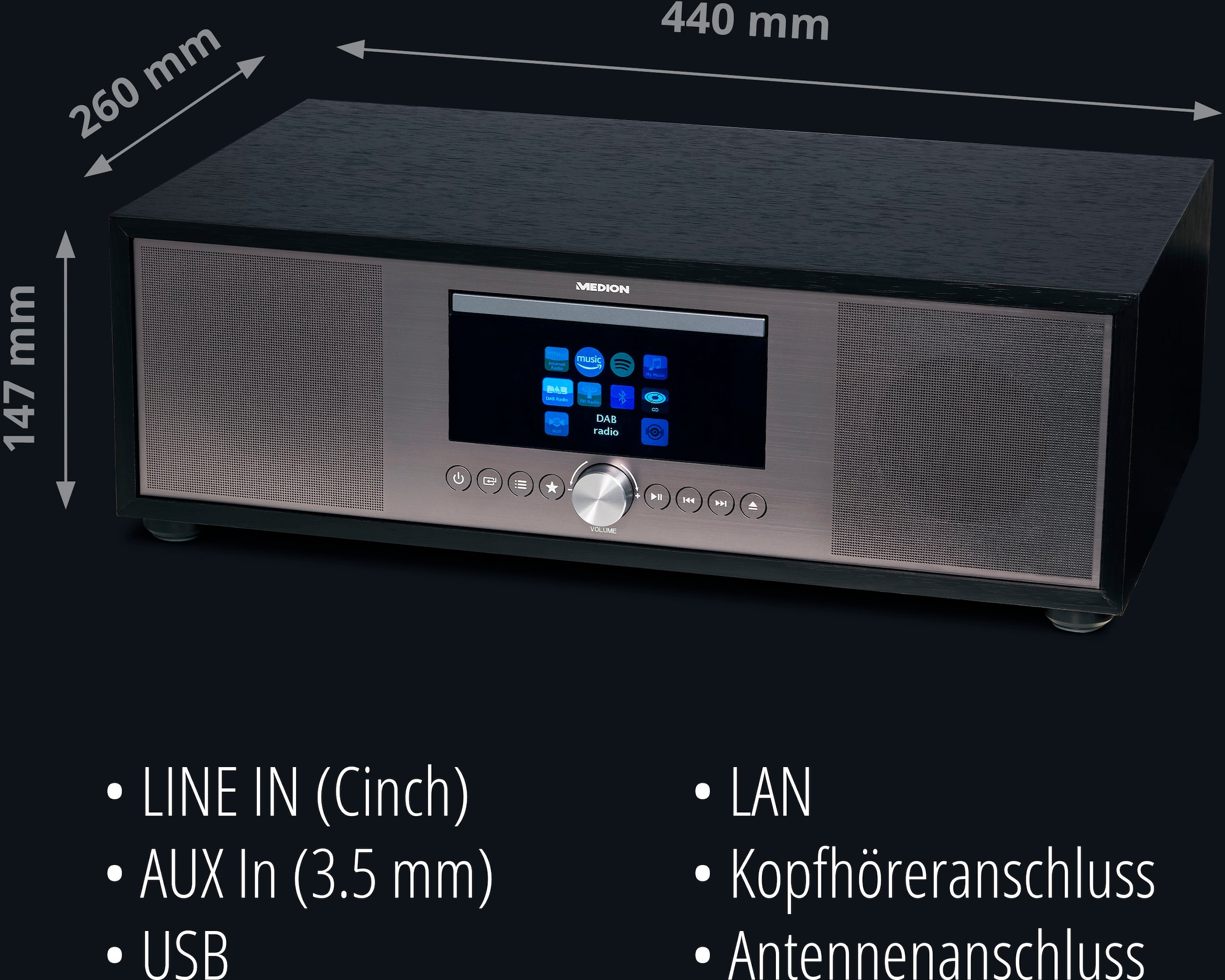 Medion® Internet-Radio »All-In-One Audio System LIFE® P-Serie«, (Bluetooth-LAN (Ethernet)-WLAN Internetradio-Digitalradio (DAB+)-UKW mit RDS-FM-Tuner 80 W)