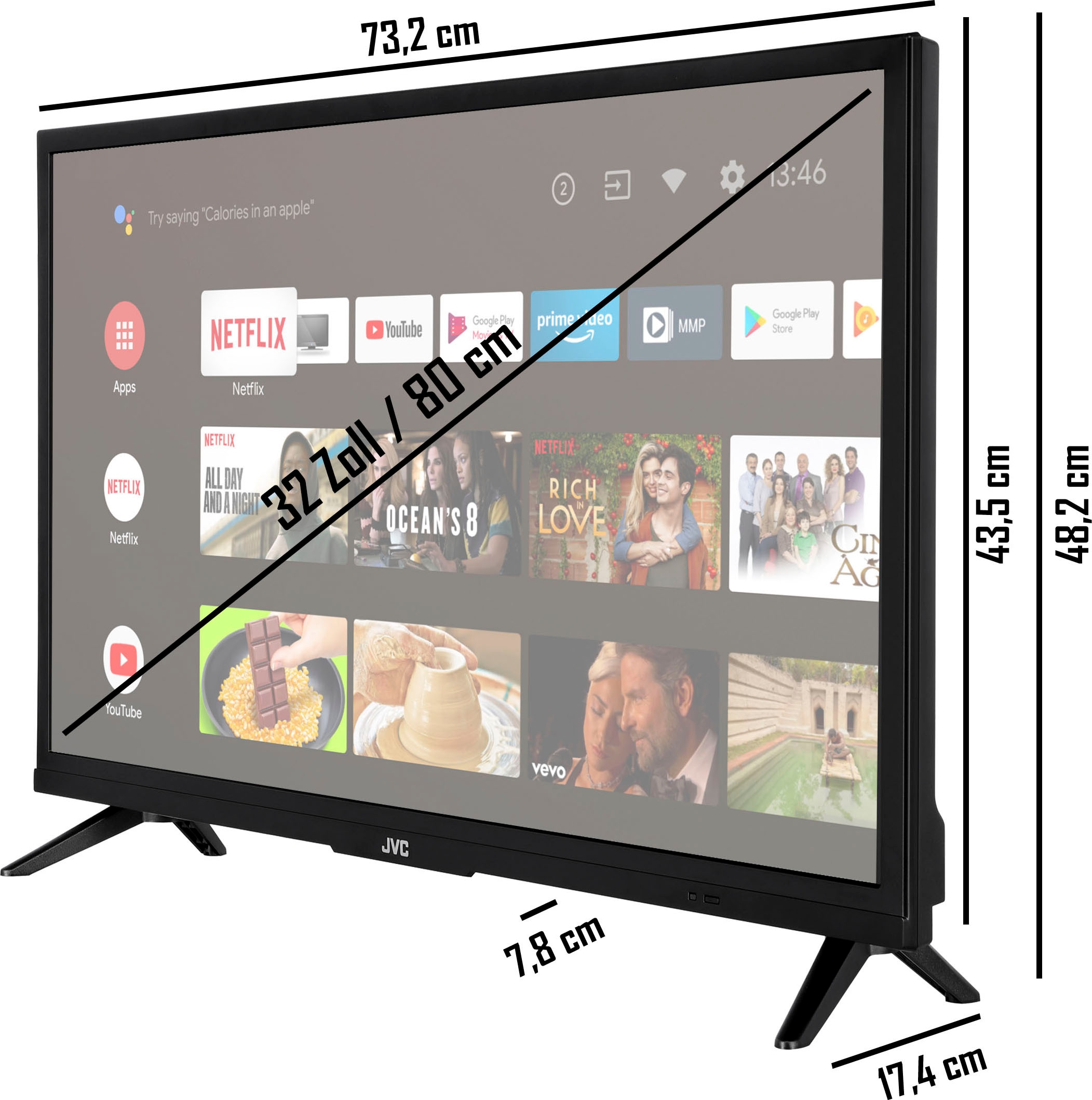 JVC LED-Fernseher »LT-32VAH3055«, 80 cm/32 Zoll, HD-ready, Android TV, HDR, Triple-Tuner, Google Play Store, Bluetooth