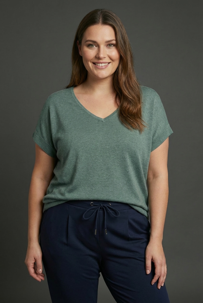 Laura Scott CURVE V-Ausschnitt-Pullover "Große Größen" Feinstrickshirt mit figurschmeichelnder Passform