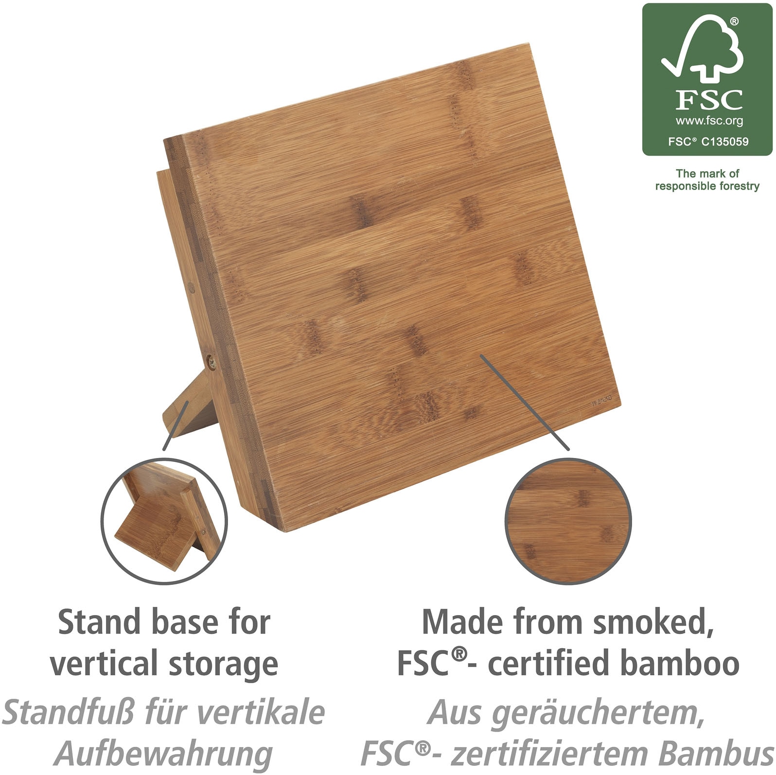 WENKO Magnet-Messerblock "Modell Mesina", magnetischer Messerhalter für die Küche, Bambus, Landhaus-Stil