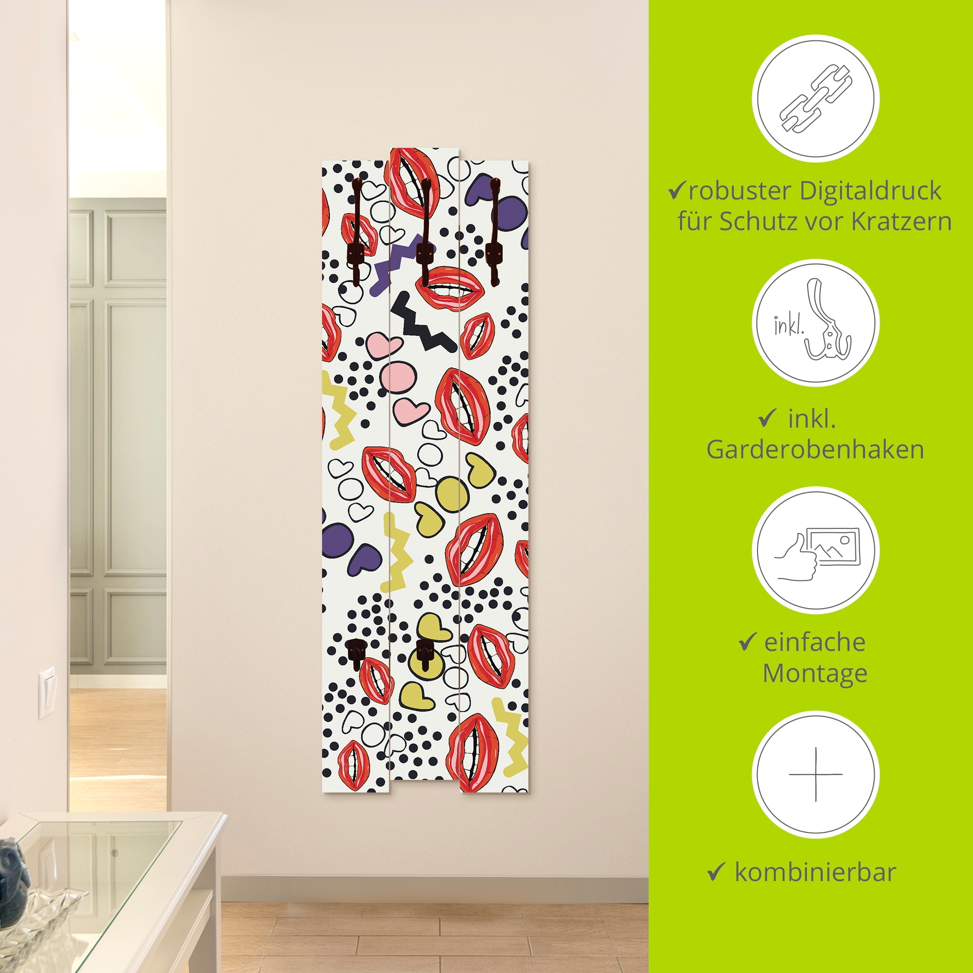 Artland Garderobenleiste »Mund mit Pop-Art«, teilmontiert
