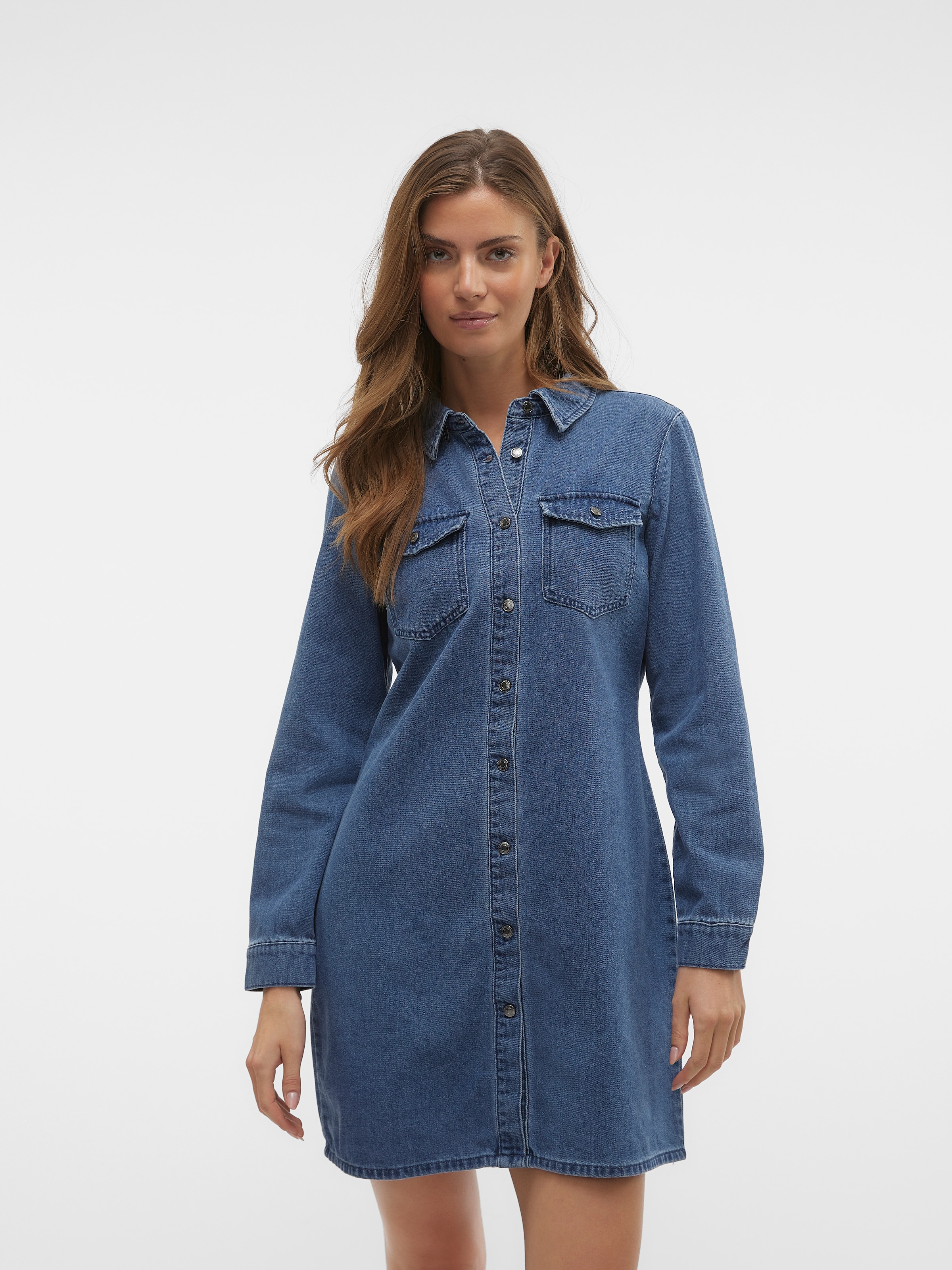 Vero Moda Jeanskleid "VMJENNIE LS SHORT DENIM DRESS GA NOOS" Brusttaschen günstig online kaufen