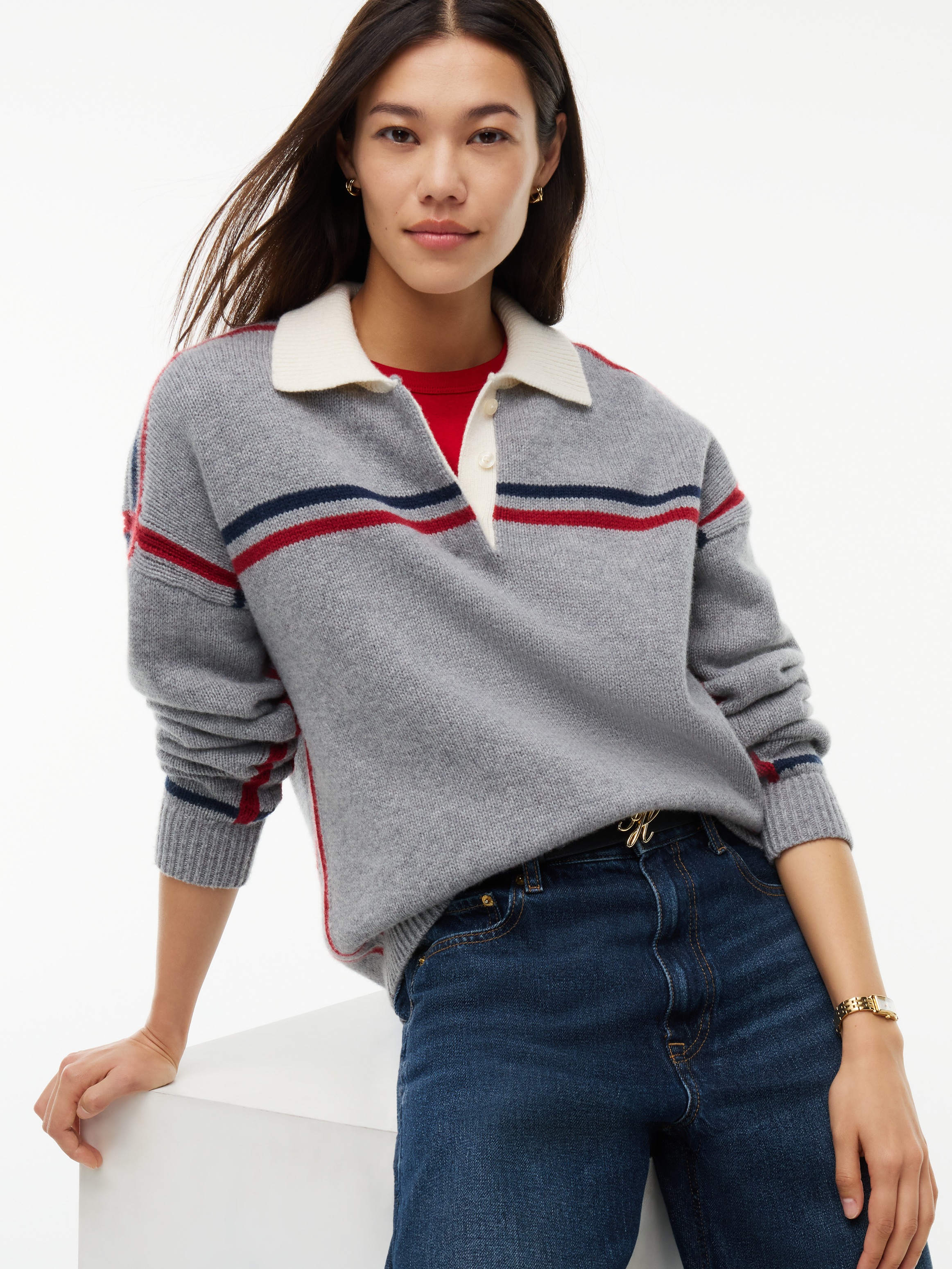 Tommy Hilfiger Strickpullover »RWB POLO BOXY FIT SWT« aus reiner Wolle