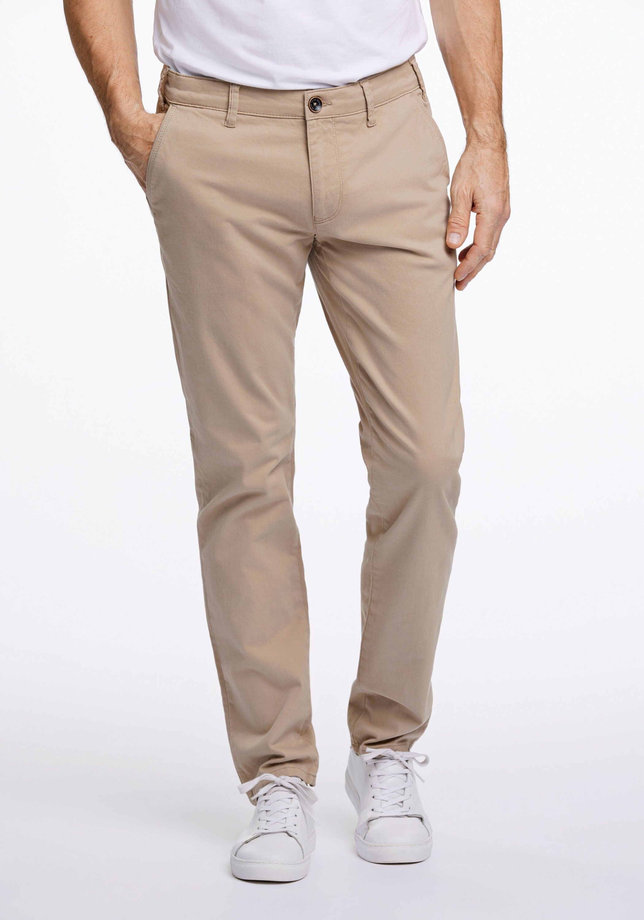 BISON Herren Chinos "Chinos Regular Fit", beige, Gr. 40, Obermaterial: 97% Baumwolle, 3% Elasthan, Hosen