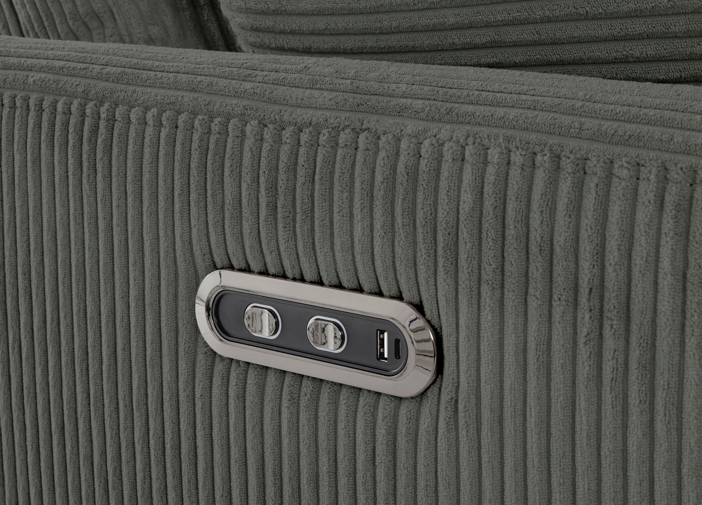 INOSIGN Ecksofa »JENNA, L-Form, 209cm, manuelle u. elektrische Funktion, mit USB A/C,«, Liegefunktion 105°-150°, Federkern, Cord