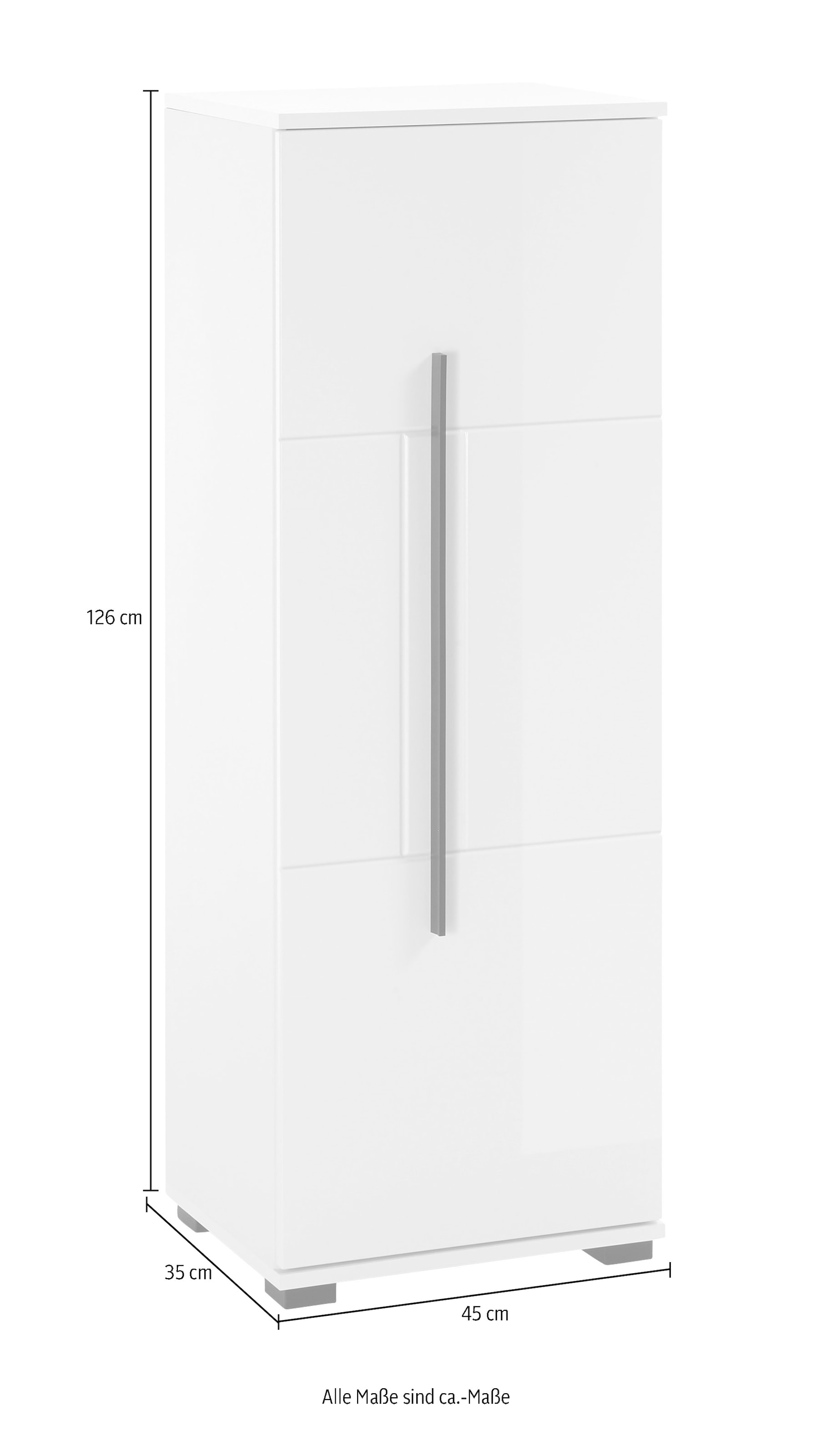 INOSIGN Midischrank »Cantara, Badschrank in Hochglanz Weiß, Schrank im modernen Design«, mit schwarzen Griffen, ausreichend Stauraum