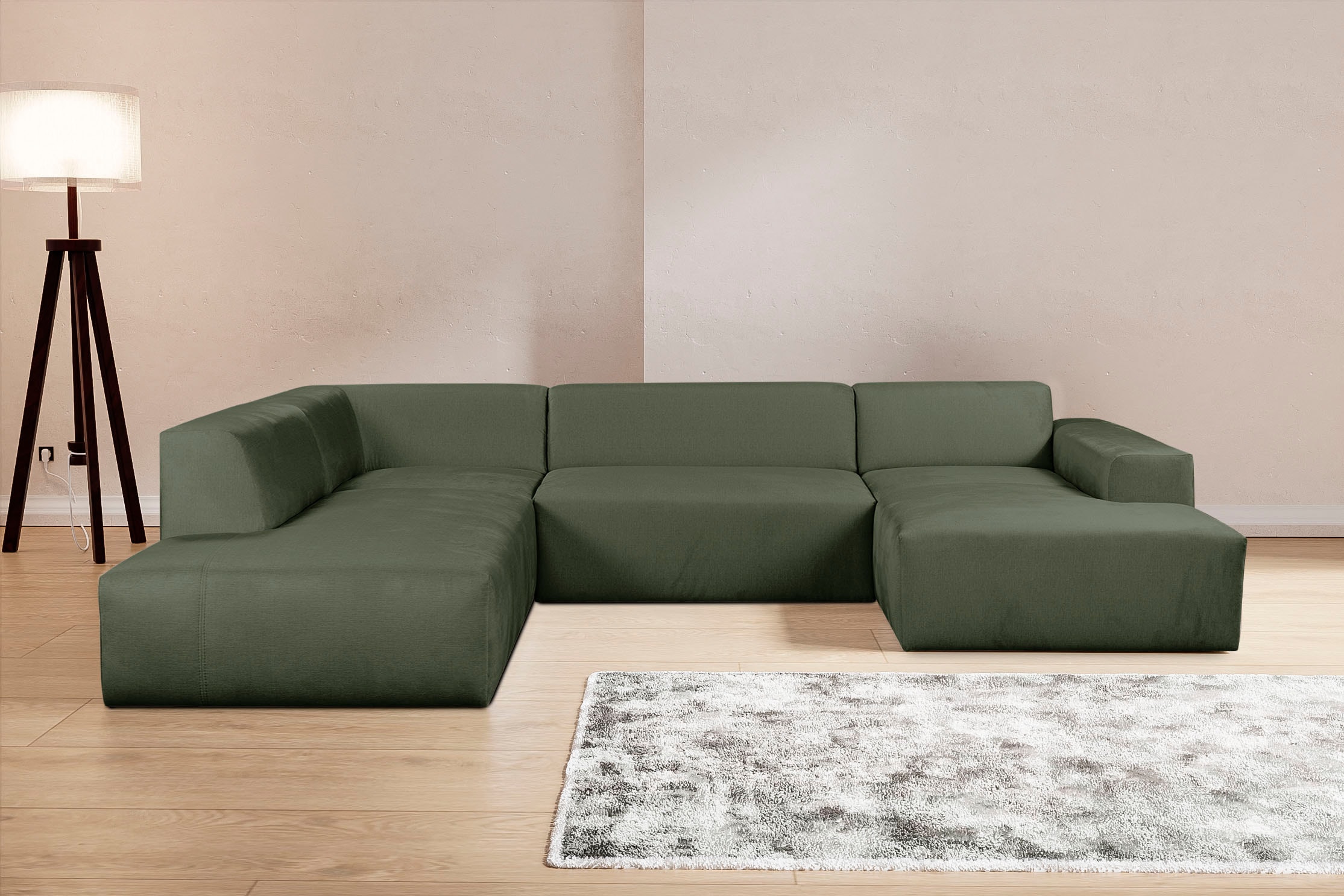 WERK2 Wohnlandschaft "Zeus-U 330 cm breit, viel Platz, modern und zeitlos" Curvy Trend mit urbaner Optik auch in weichem Cord, U-Form