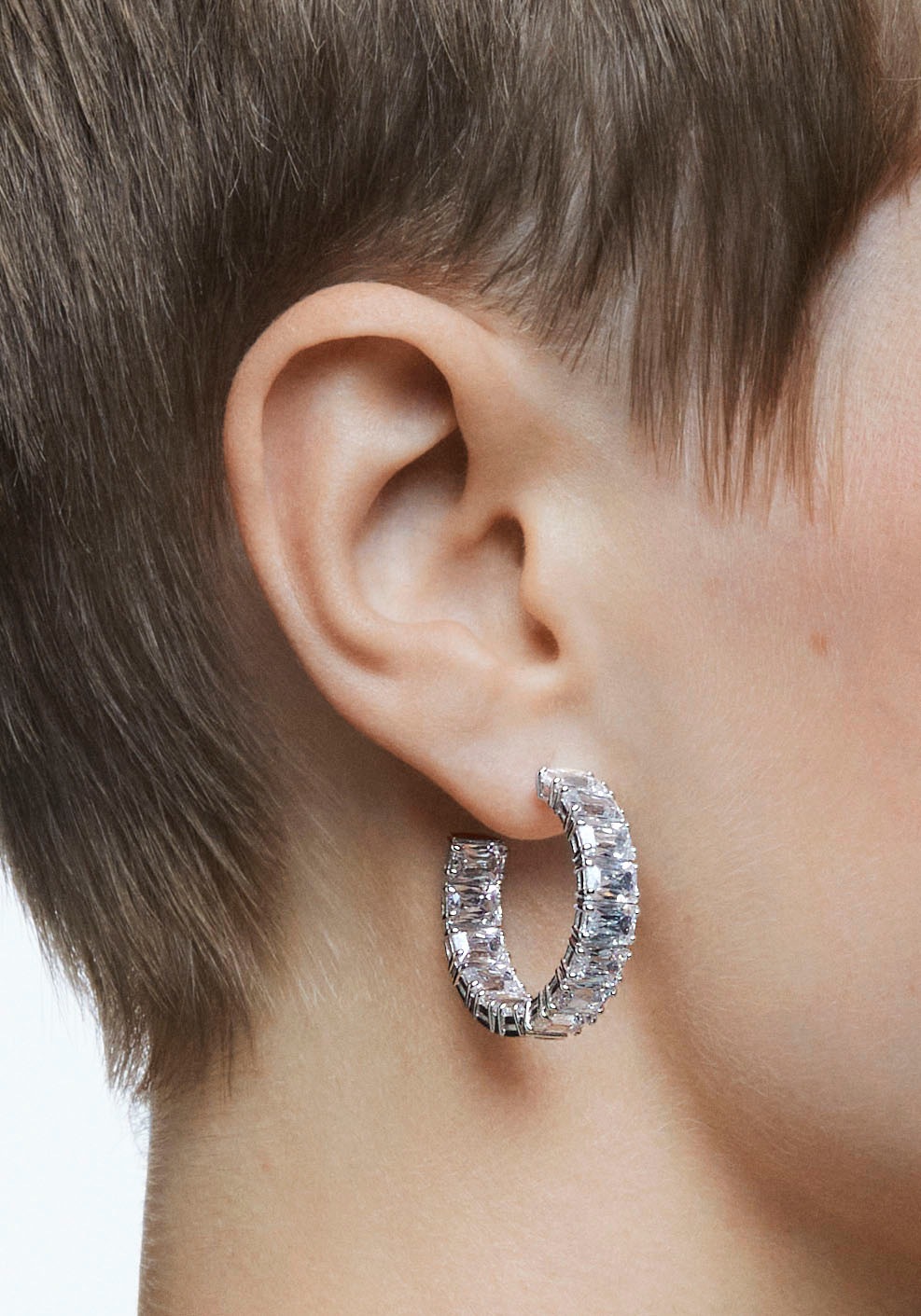 Paar Creolen SWAROVSKI "Matrix Baguette", silber (metallfarben, kristallweiß, kristallweiß), Ohrringe, Damen, Metall, mit Swarovski Kristall 3