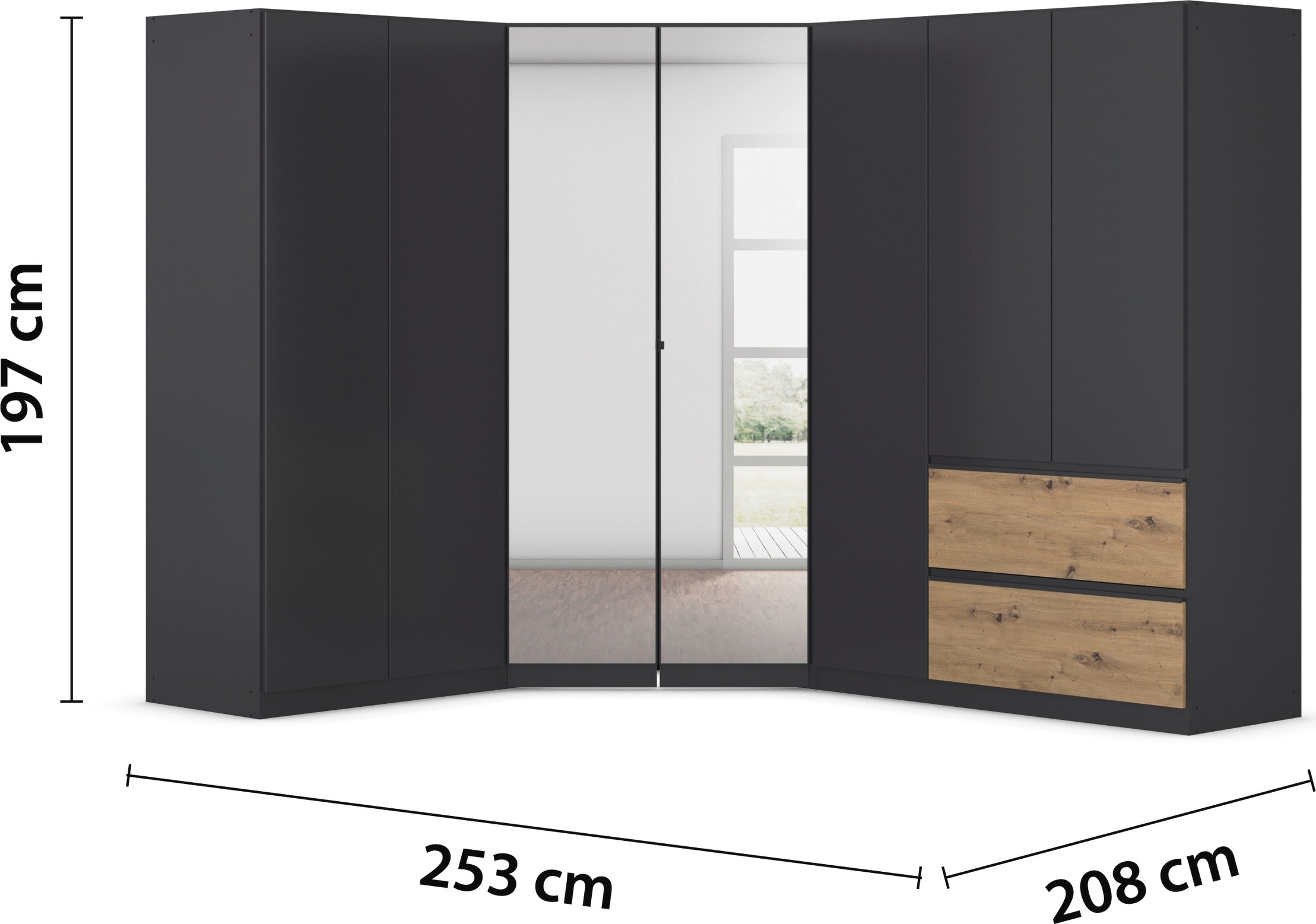rauch Schrank-Set »Kleiderschrank Schrank Garderobe Wäscheschrank COSTA mit Spiegel«, viel Platz, grifflose Front und Push-to-Open Funktion MADE IN GERMANY