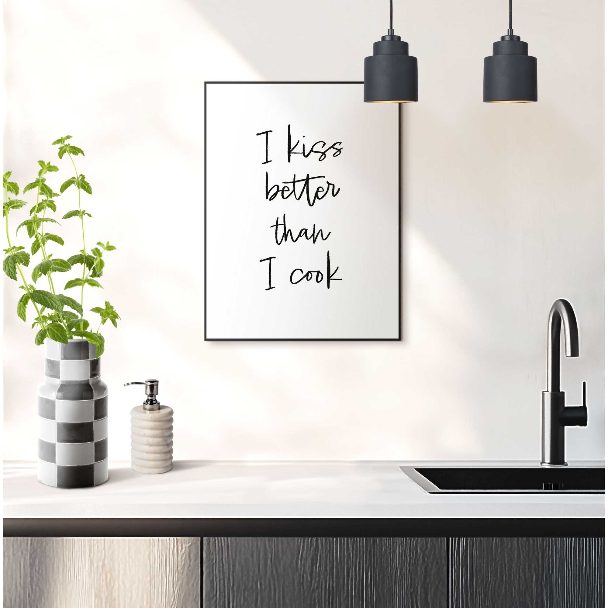 Reinders! Poster »Cooking Kisses«, Küche - Schwarz-Weiß - MDF - Sprüche - 30x40 cm