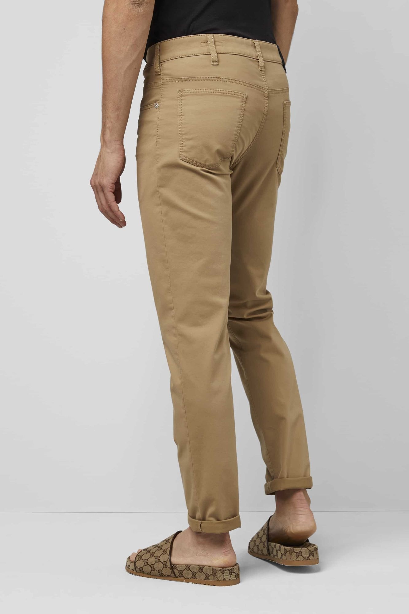 Stoffhose MEYER "M5 Slim", Herren, Gr. 33, Länge 30, braun (camel), 77% Baumwolle, 19% Lyocell, 4% Elasthan, unifarben, figurumspielend lang, Hosen Stoffhose, M5 Slim Five-Pocket 2