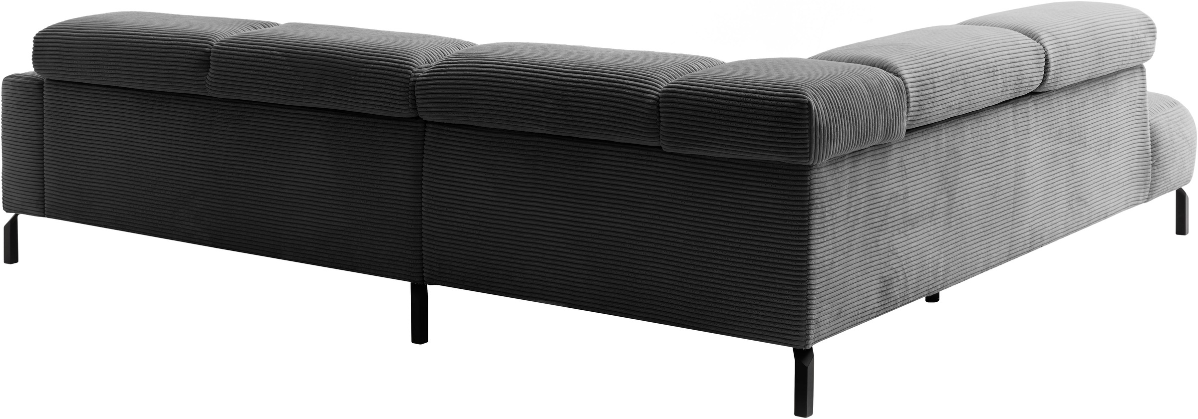 Places of Style Ecksofa »Antonelli, L-Form, inkl. Kopfteilverstellung, Breite 276 cm«, ohne Sitztiefenverstellung, in Cord, dunkelgrau
