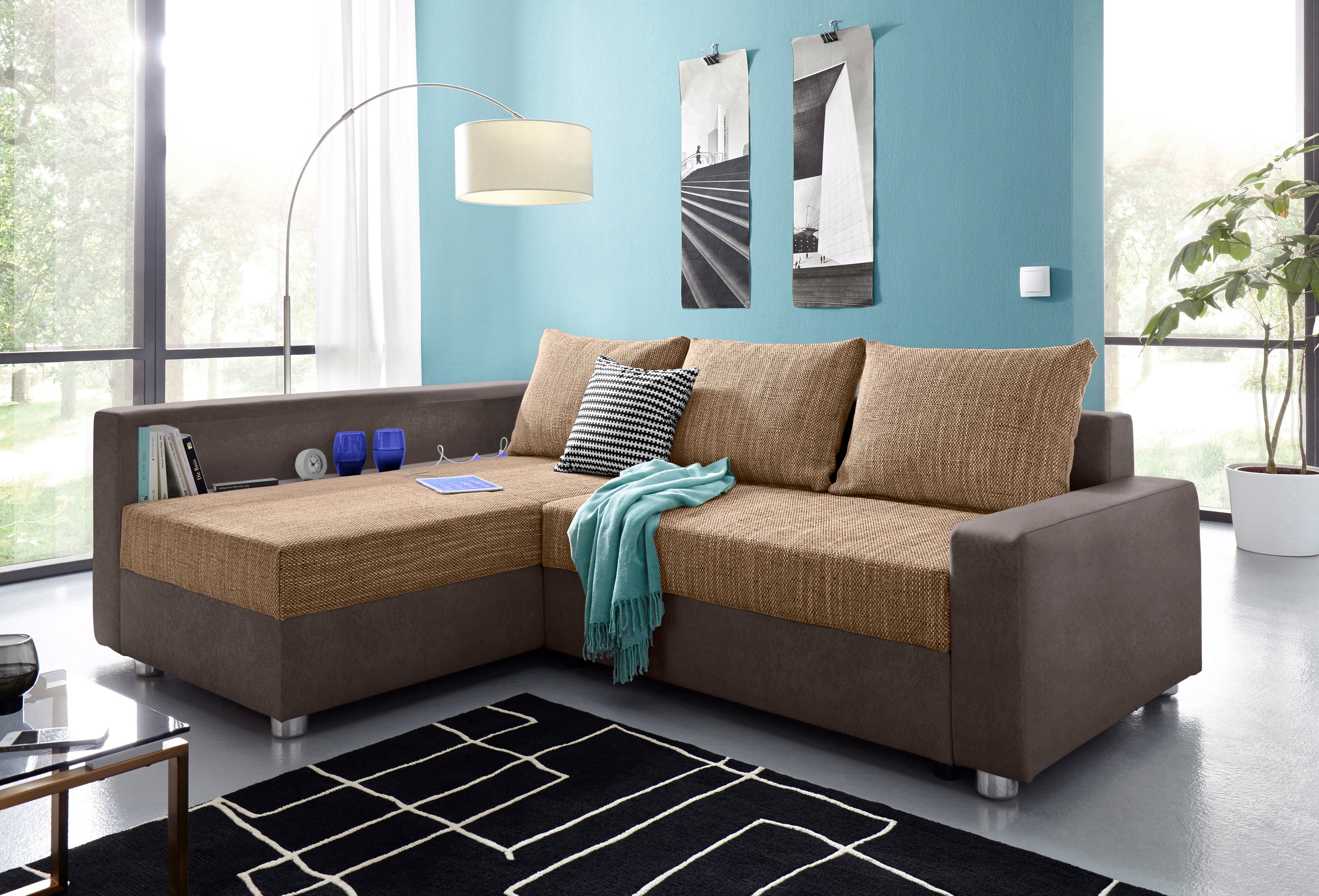 COLLECTION AB "Relax L-Form, B: 223 cm" Schlaffunktion, Bettkasten, Regal & 1 Zierkissen, optional Licht