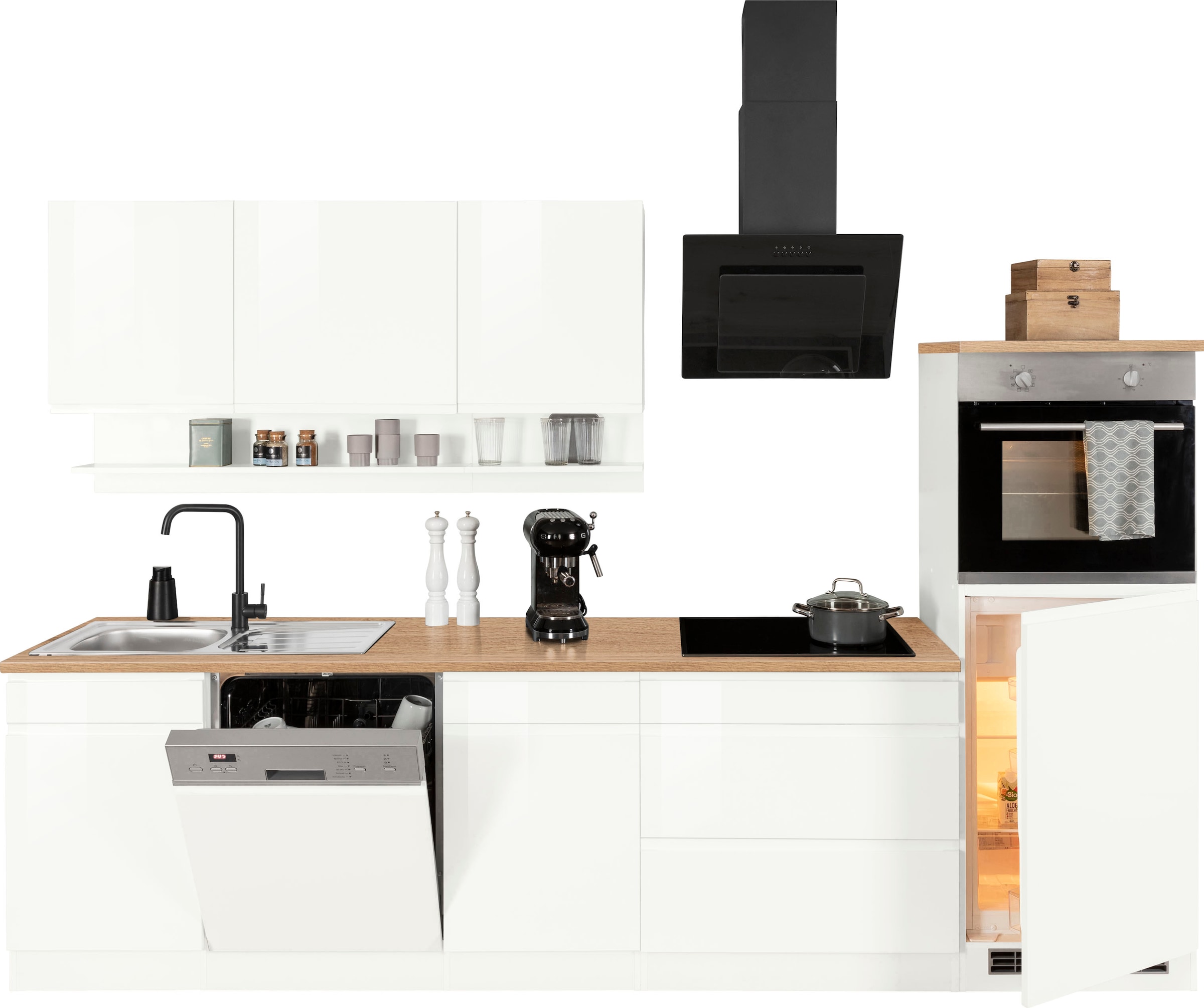 KOCHSTATION Küchenzeile »KS-Virginia,neu in verbesserter Ausführung« Arbeitsplatte 38 mm stark, Stauraum, Softclose,  Breite 300 cm, Soft-Close, ohne E-Geräte