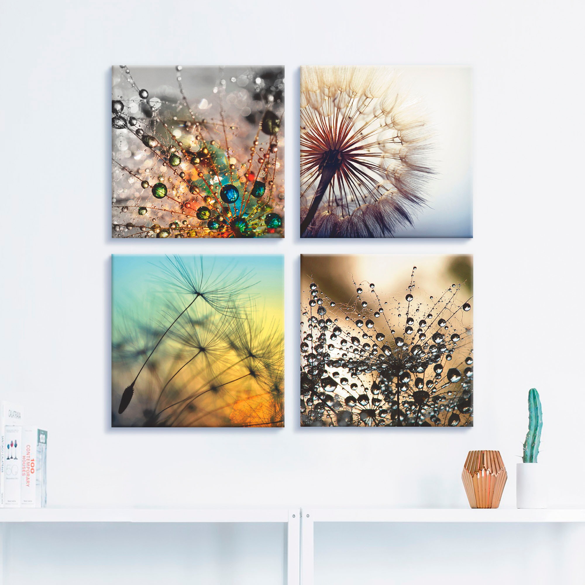 Artland Leinwandbild "Pusteblume,Nahaufnahme Löwenzahn" Blumen 4 Stk. tlg. günstig online kaufen
