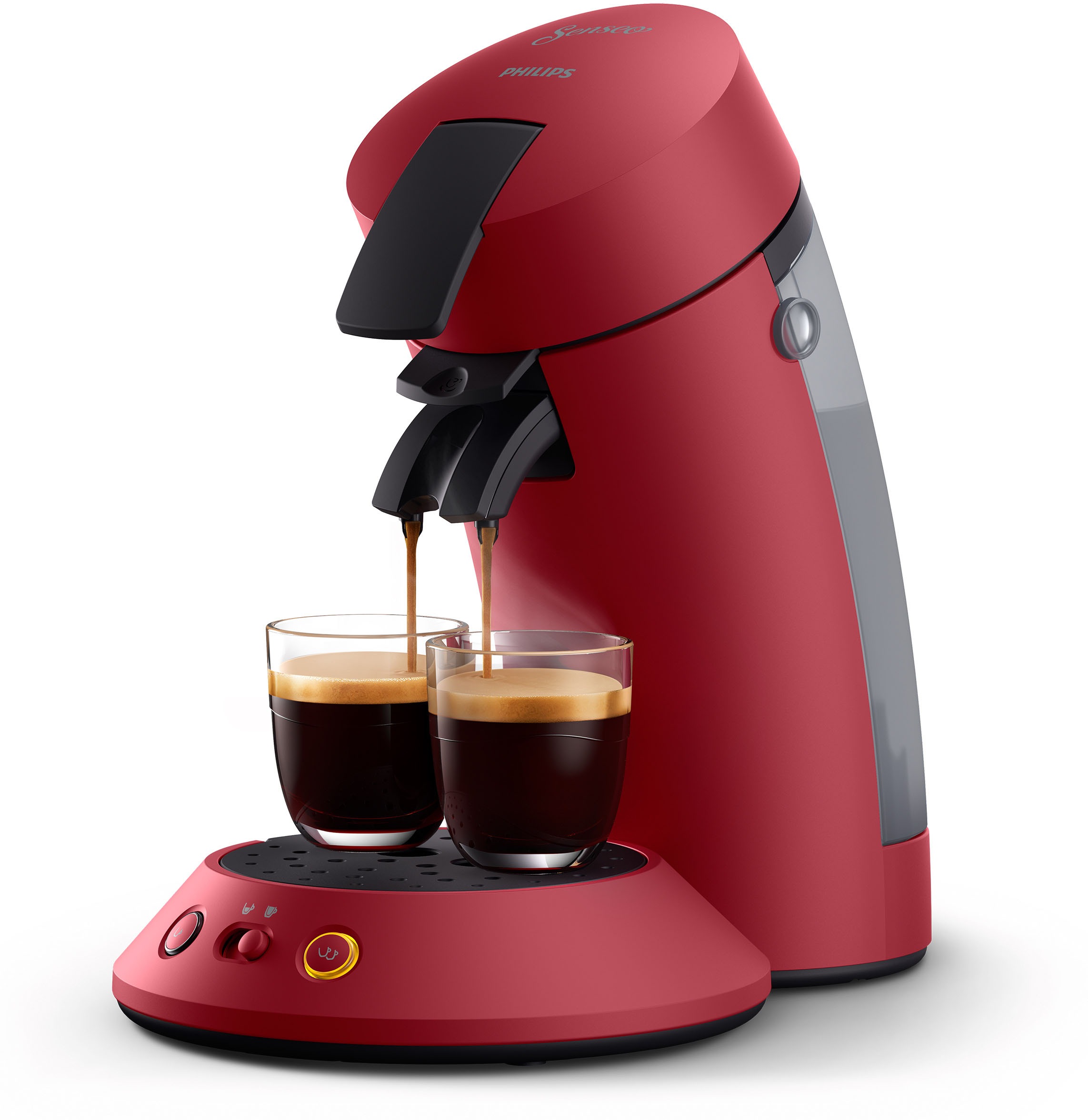 Philips Senseo Kaffeepadmaschine „Original Plus CSA210/90“, inkl. Gratis-Zugaben im Wert von 5,- UVP rot Rabatt: 24 %