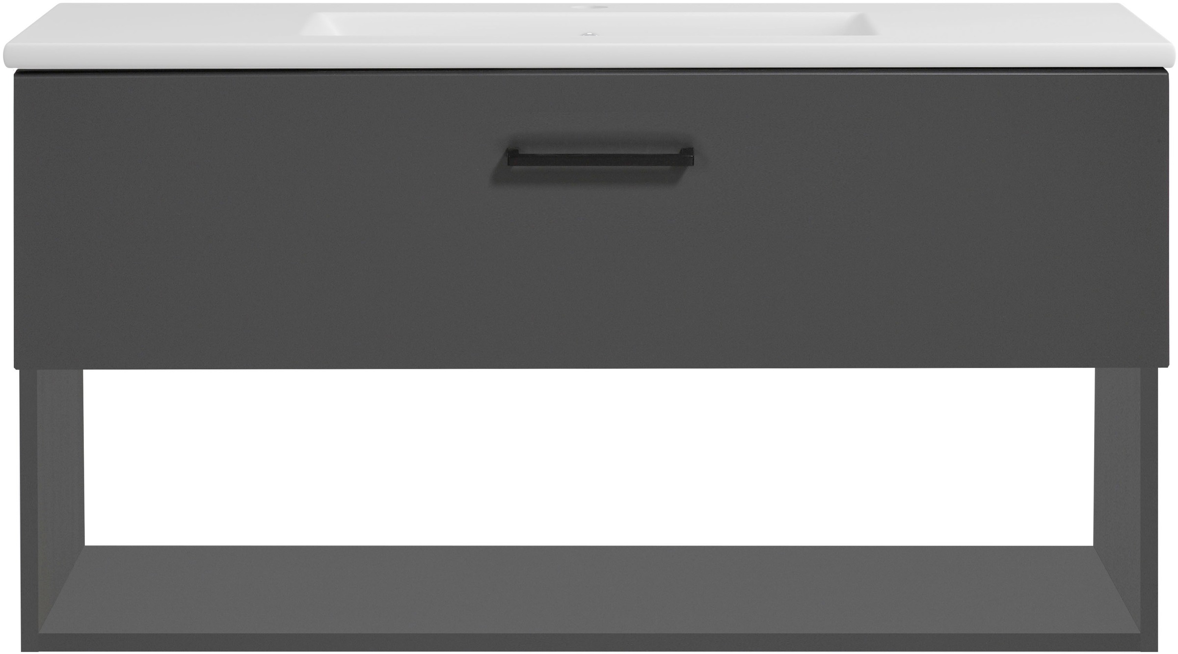 welltime Waschtisch »Trento Light mit Keramik-Auflagebecken«, 1 Auzug und 1 offenes Fach, Breite: 81cm, Anthrazit Matt