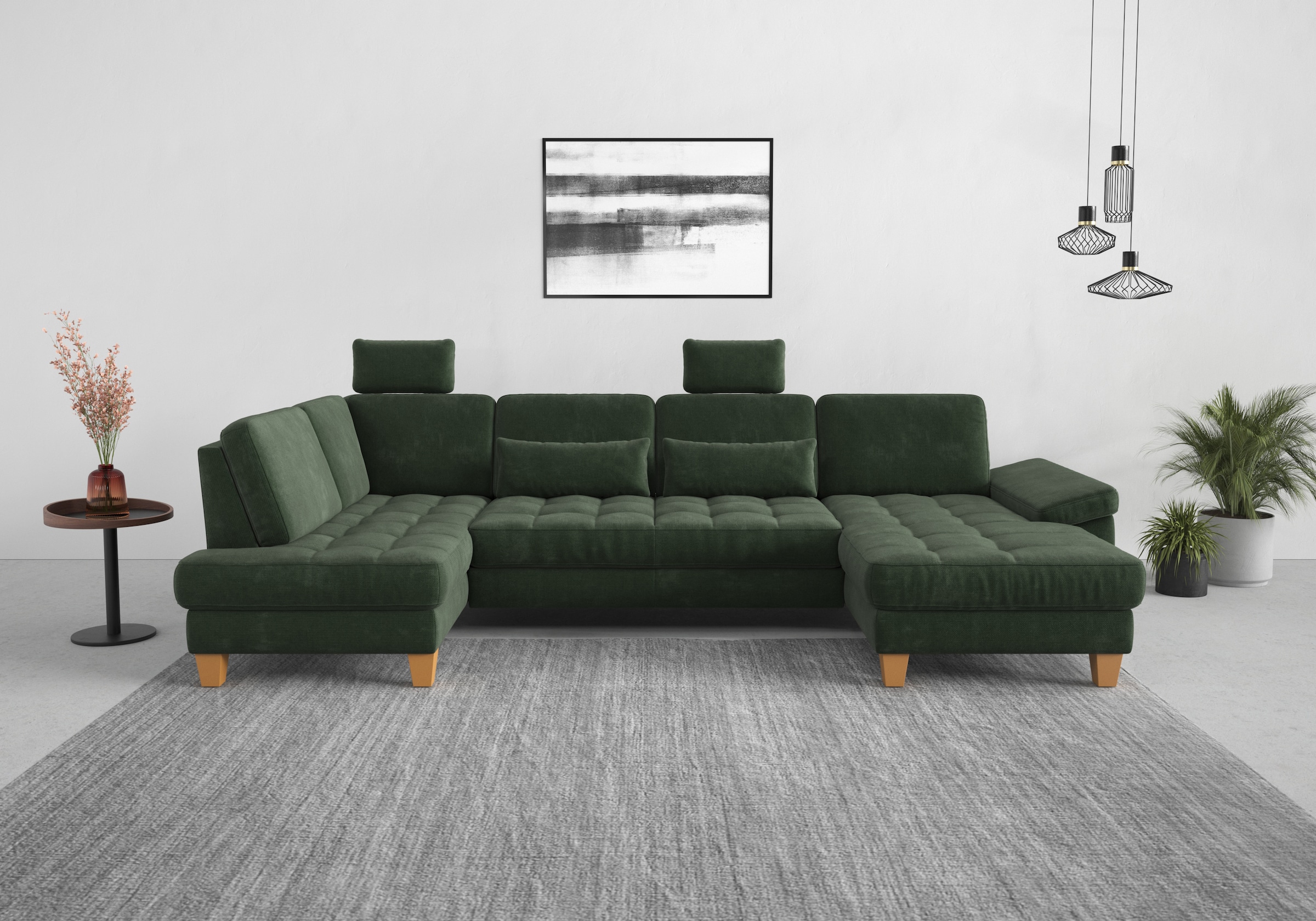 Wohnlandschaft SIT & MORE "Westham U-Form", grün (jungle), B:338cm H:88cm T:172cm, 90% Polyester 10%Polyamid, Sofas, Wohnlandschaft, wahlweise mit Bettfunktion, Bettkasten, Sitztiefenverstellung 10