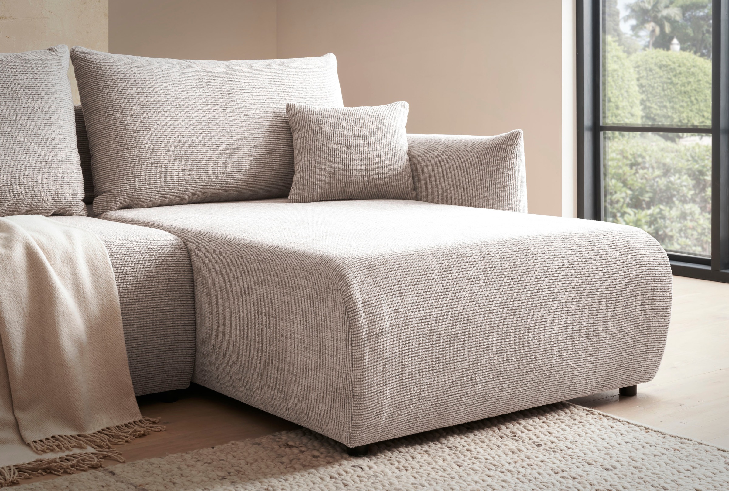 INOSIGN Ecksofa »MAVAS Schlafsofa mit Bettkasten, L-Form,«, ca.257/127cm (Liegefläche 212/145 cm), Cord, Chenille, Struktur