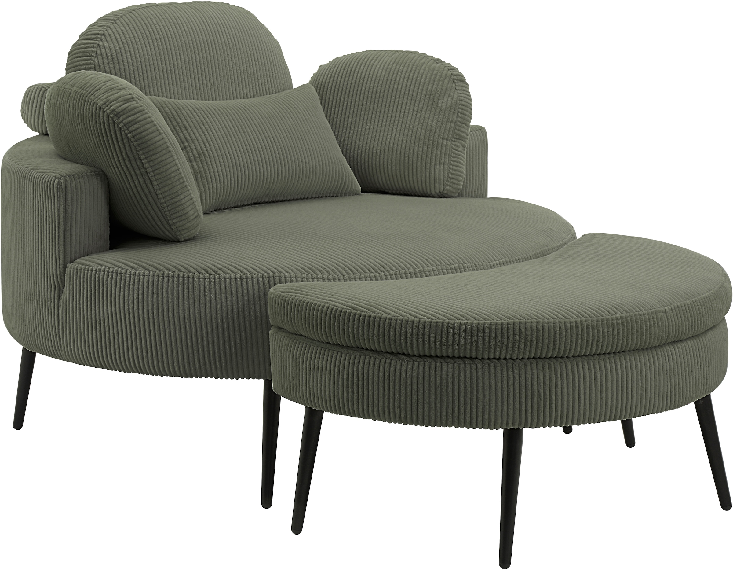 OTTO home Loveseat "Riko Sessel, B: 110 cm, Sitzhöhe: 44 cm" XXL- Sessel, mit Stauraumhocker, Rückenstütze & 4 Zierkissen