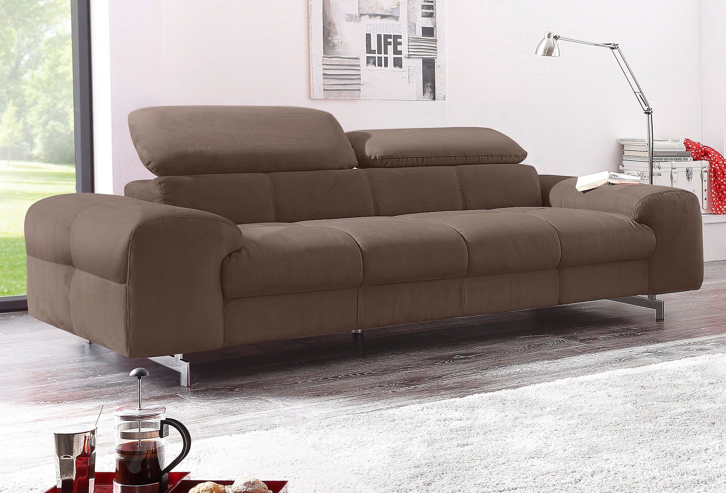 COTTA 3-Sitzer "Chef" Big-Sofa mit Kopfteilverstellung, edle Metallkufen