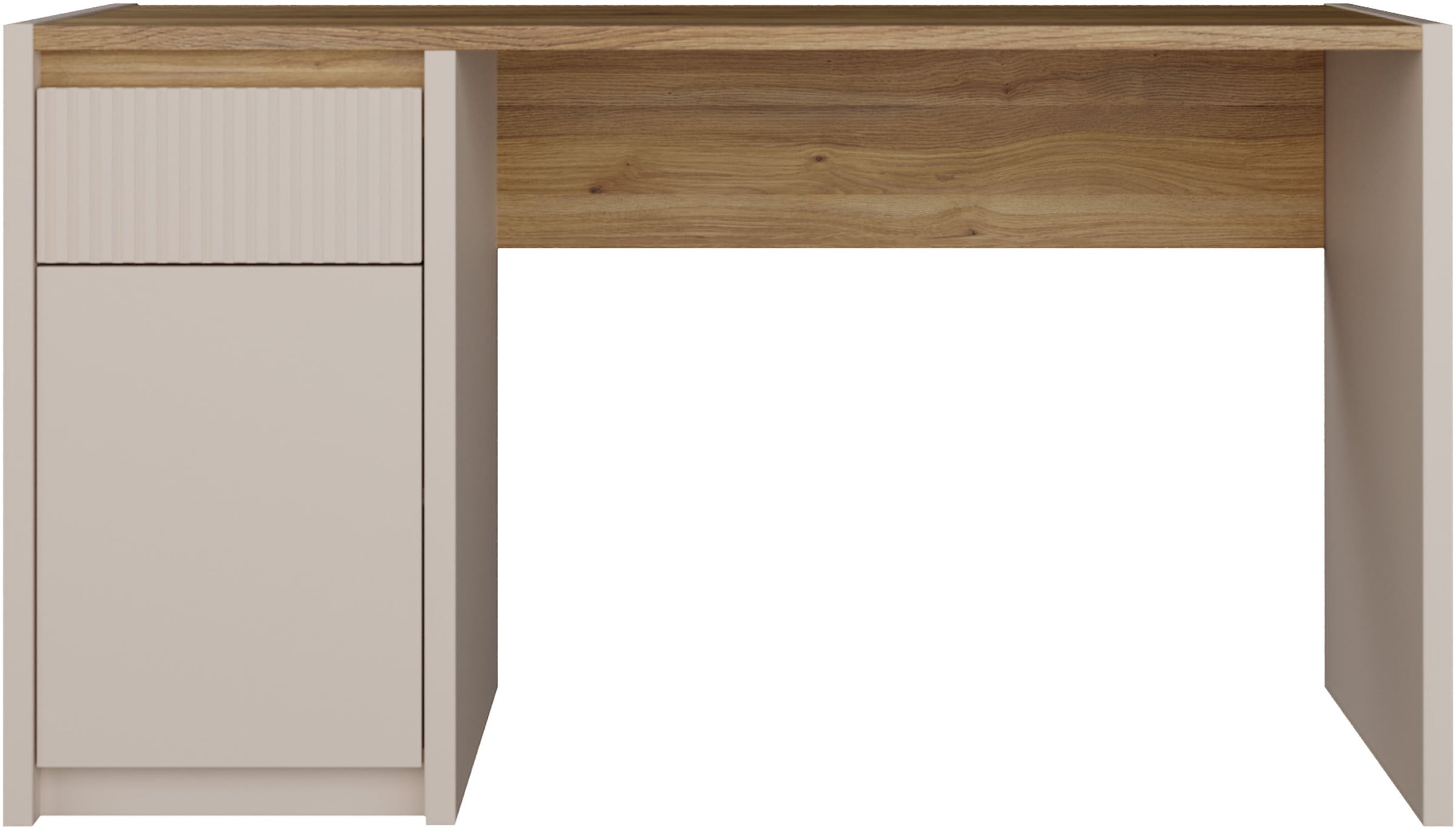 Schreibtisch FORTE "Oak Squere", mauvella eiche, sand, sand, mauvella eiche, B:130cm H:72cm T:51,7cm, Tische, Schreibtisch, B/H/T 130/72/51,7cm, Soft Close, Vollauszug
