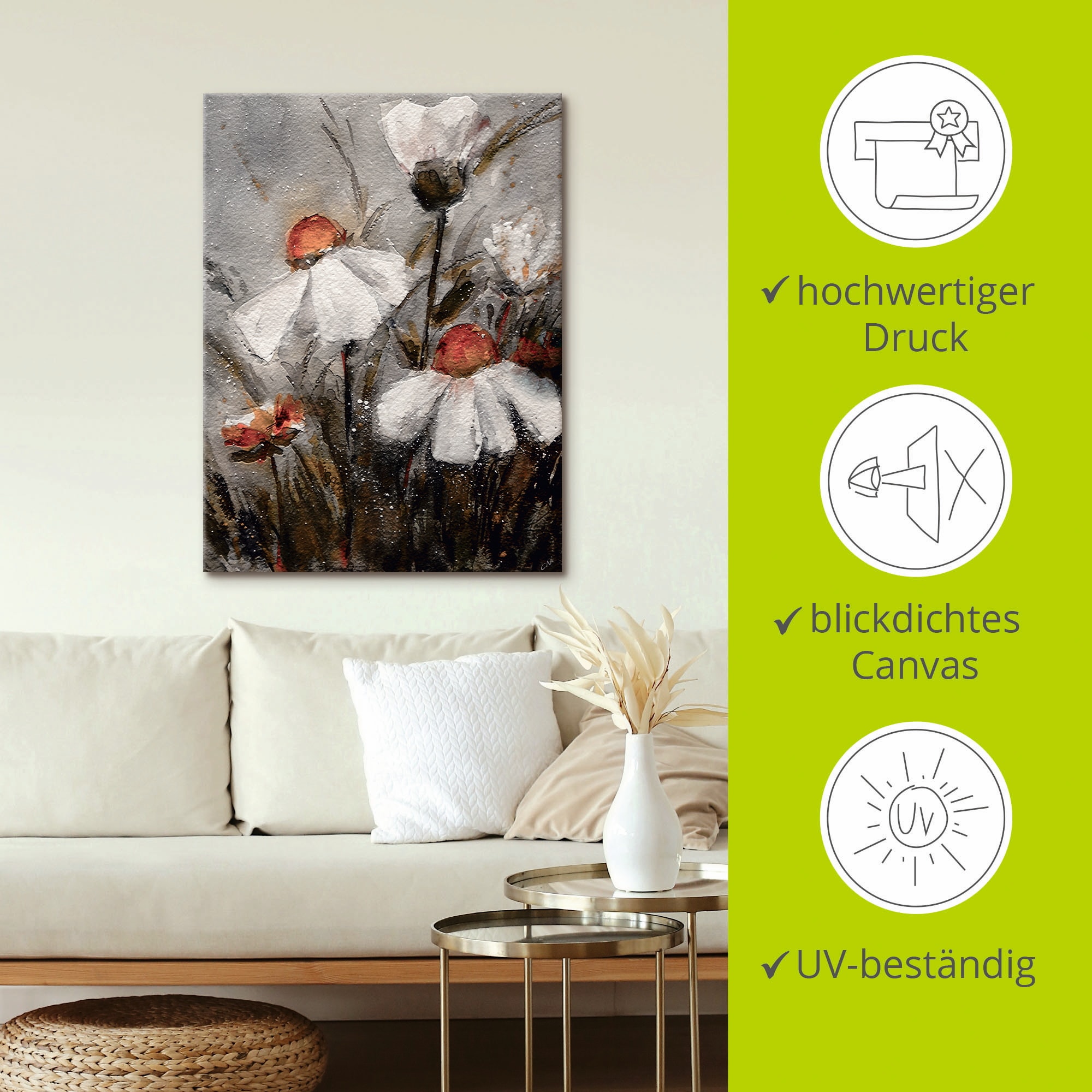 Artland Leinwandbild »Margeriten I«, Blumen, (1 St.), auf Keilrahmen gespannt